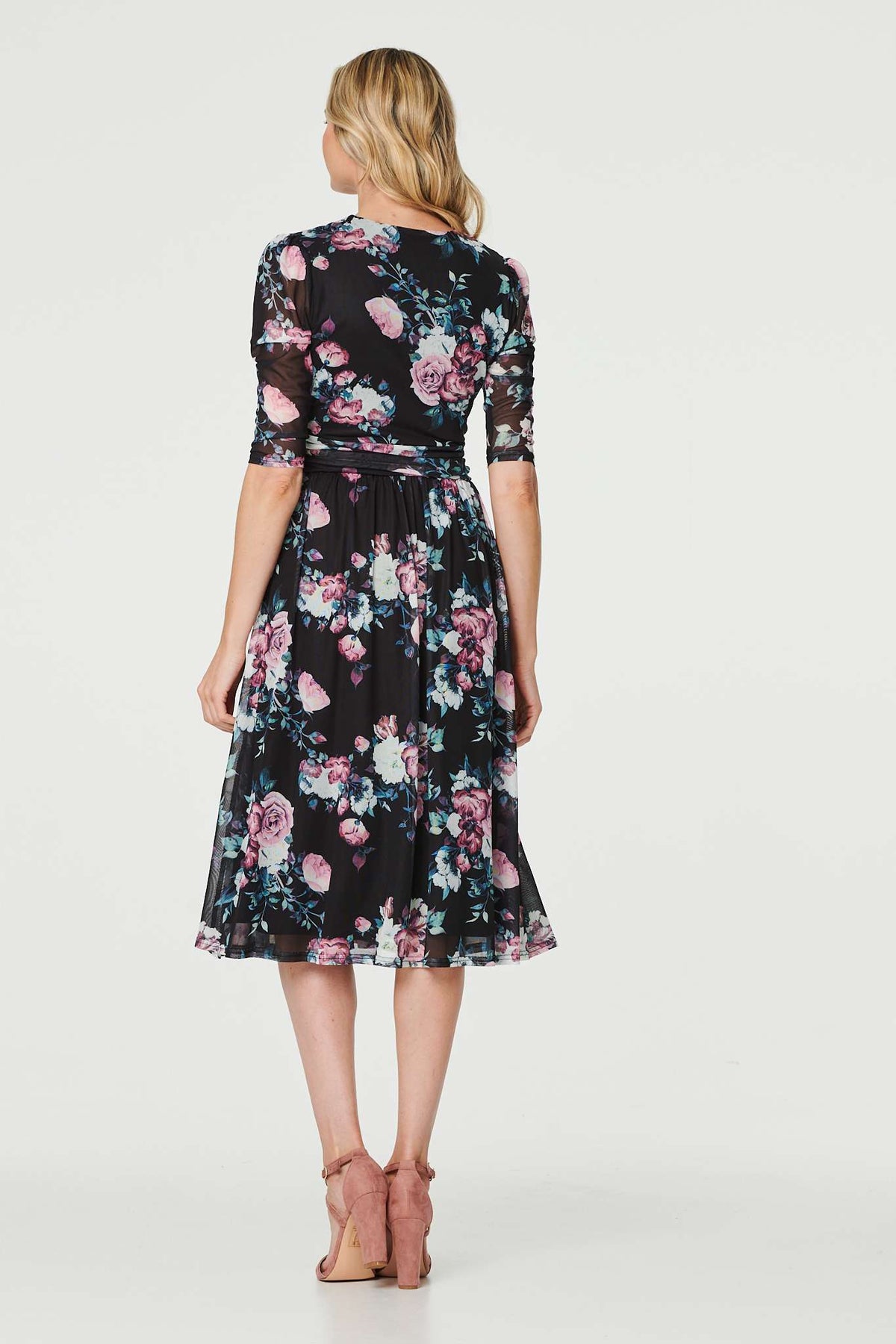Floral Ruched Midi Tea Dress Side View