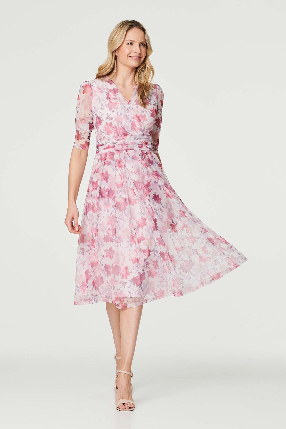 Floral Wrap Front Tea Dress Detail View