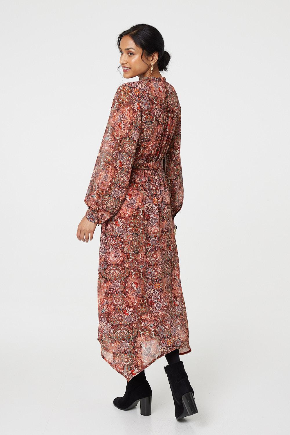 Floral Paisley Semi Sheer Midi Dress Styled View