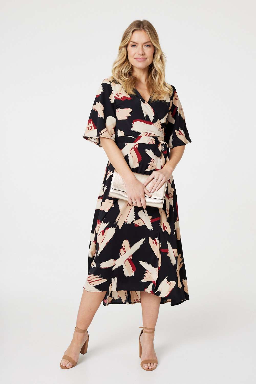 Printed 1/2 Sleeve Midi Dress Back View