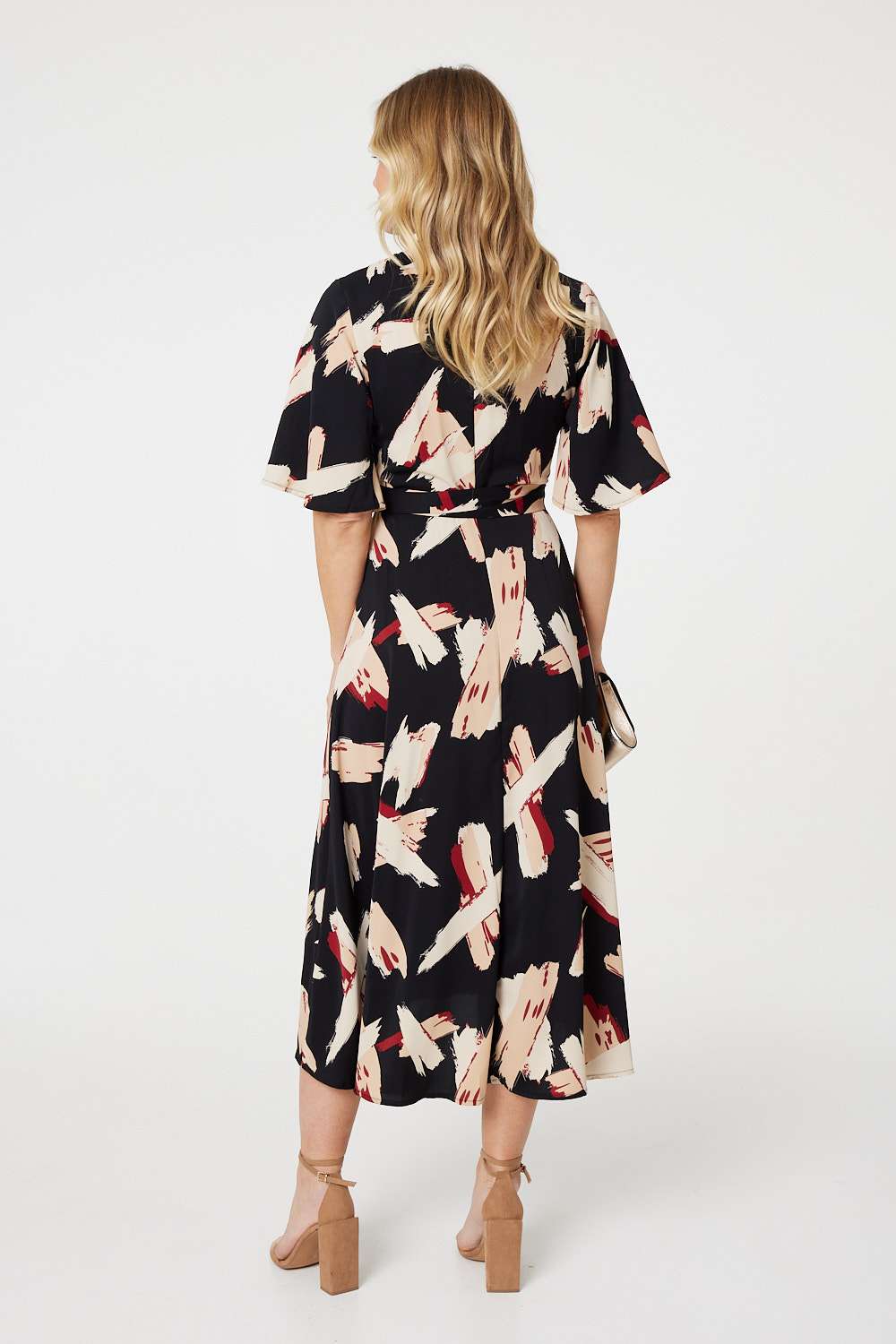 Printed 1/2 Sleeve Midi Dress Front View 2