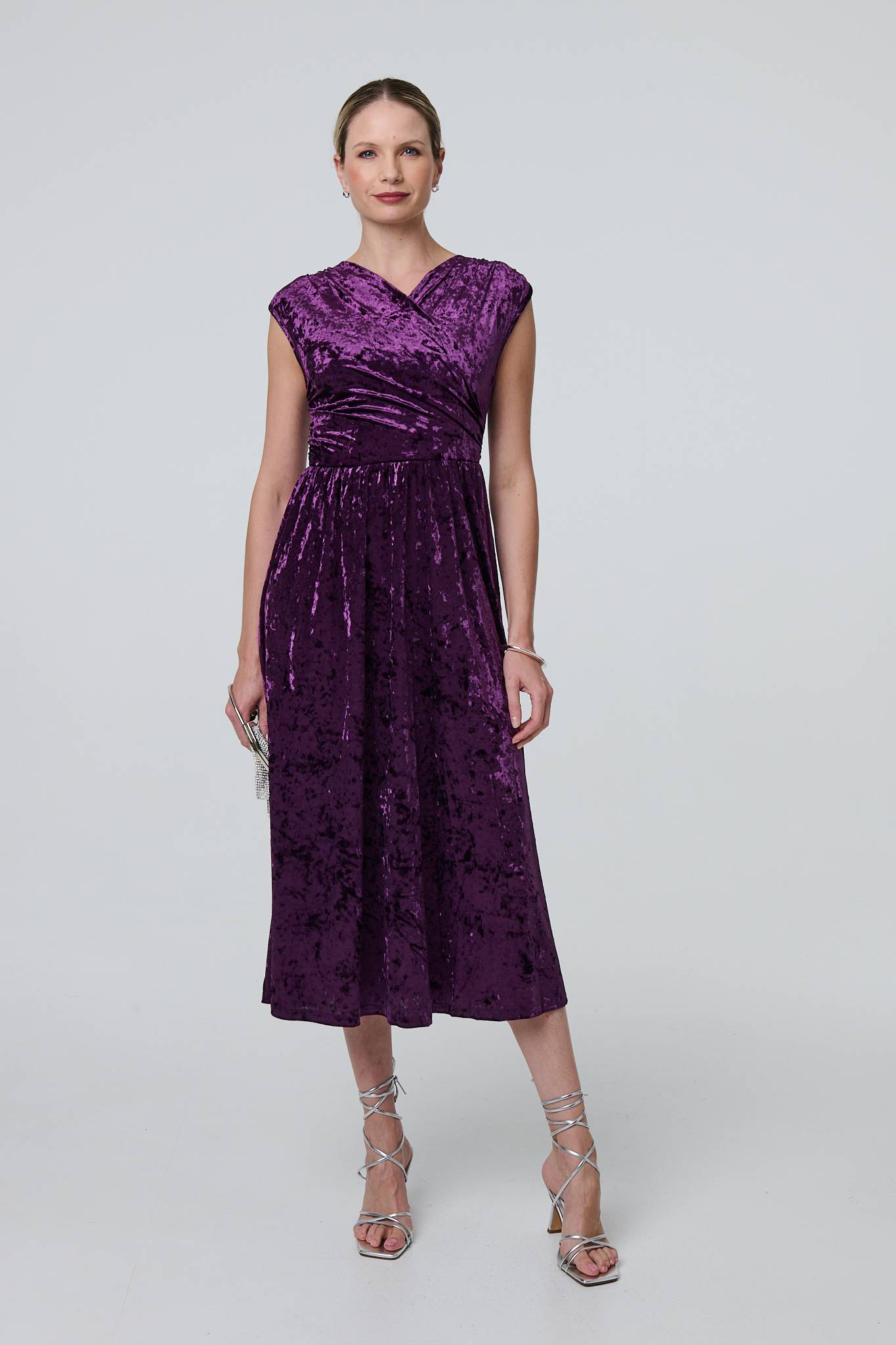 Crushed Velvet Fit & Flare Midi Dress Side View