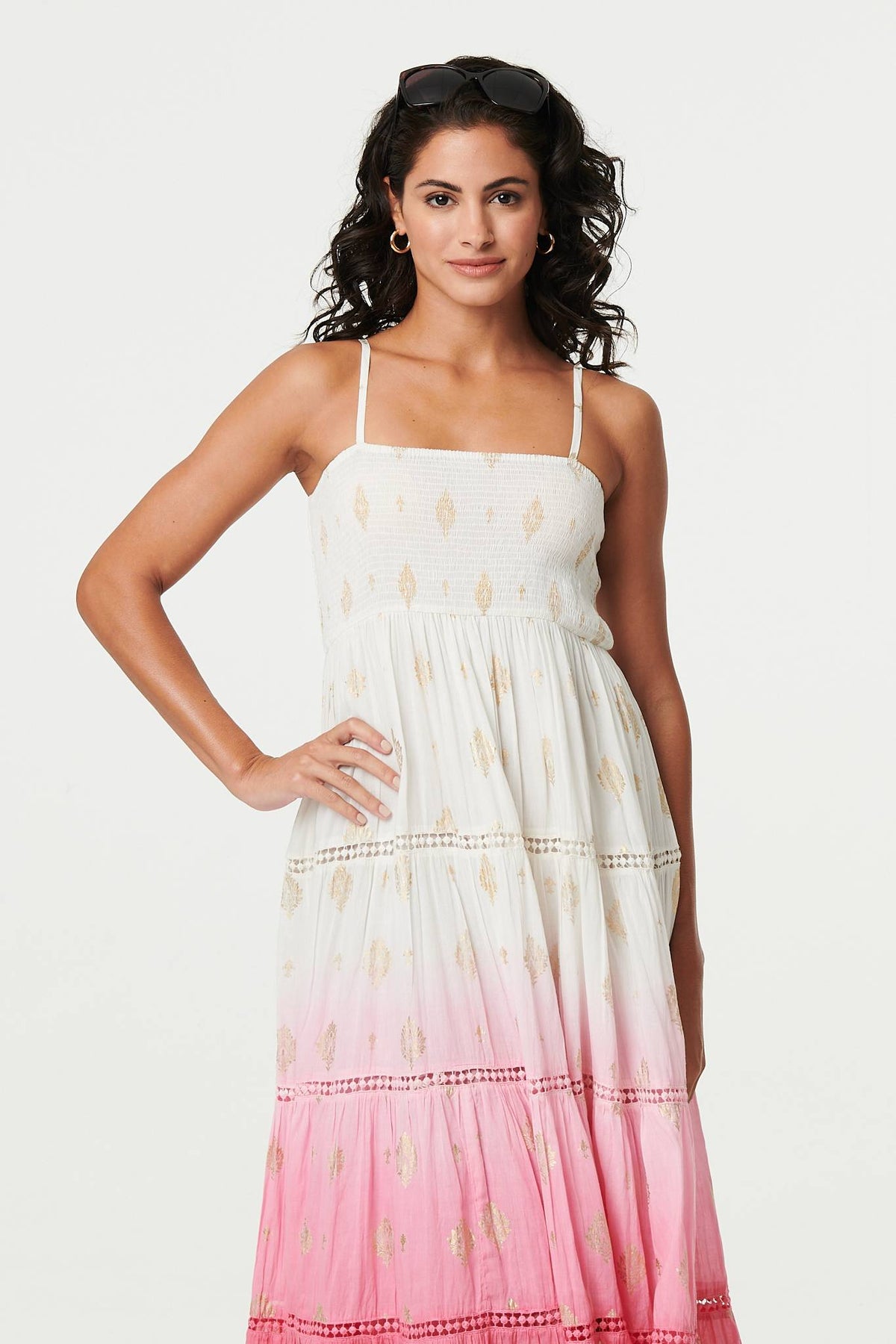 Ombre Print Tiered Sleeveless Maxi Dress Front View 2