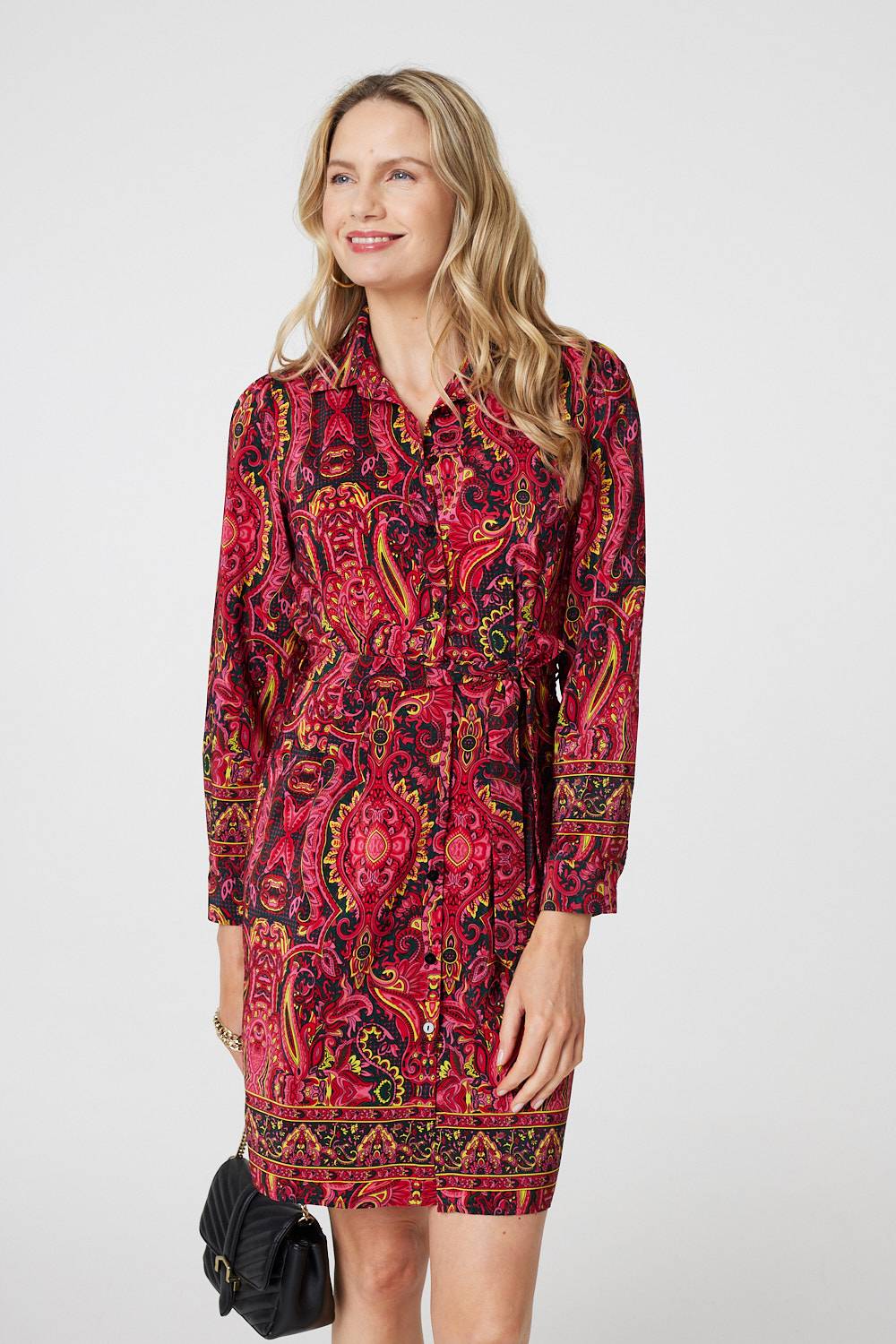 Mosaic Print Long Sleeve Short Shirt Dress Back View
