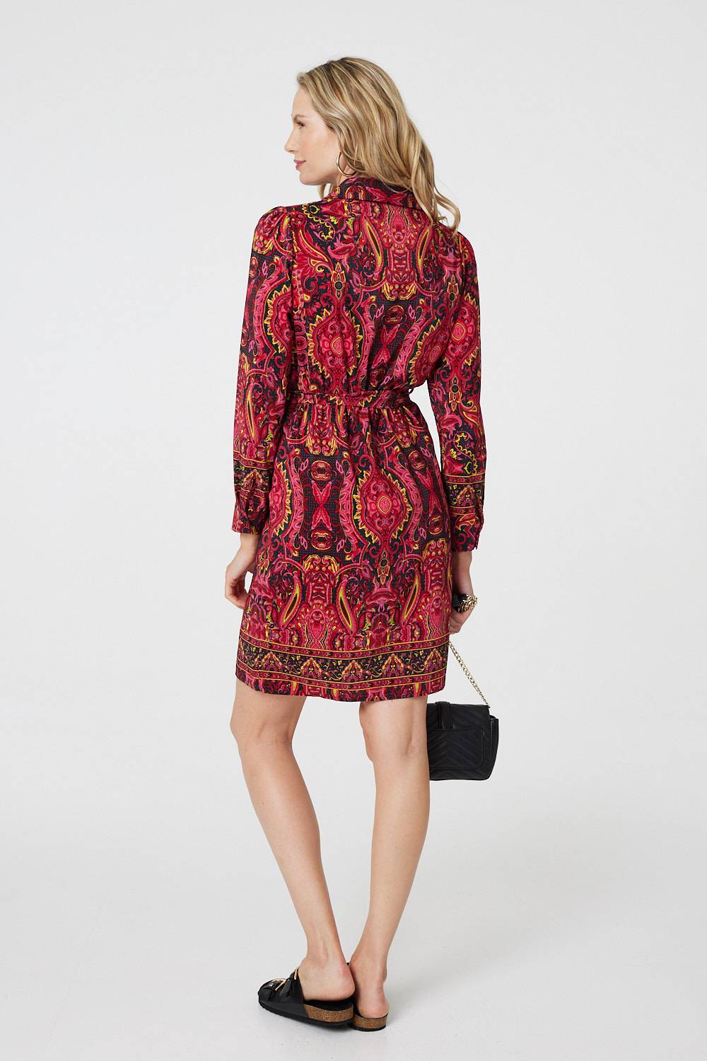 Mosaic Print Long Sleeve Short Shirt Dress Side View