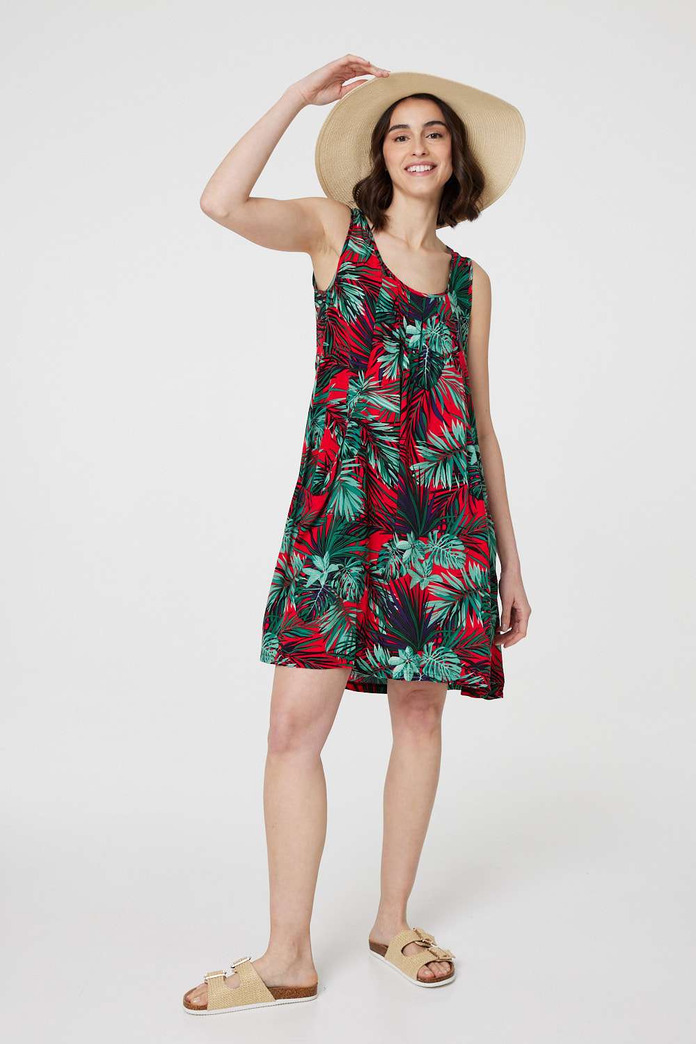 Leaf Print Sleeveless Tunic Dress Side View 2
