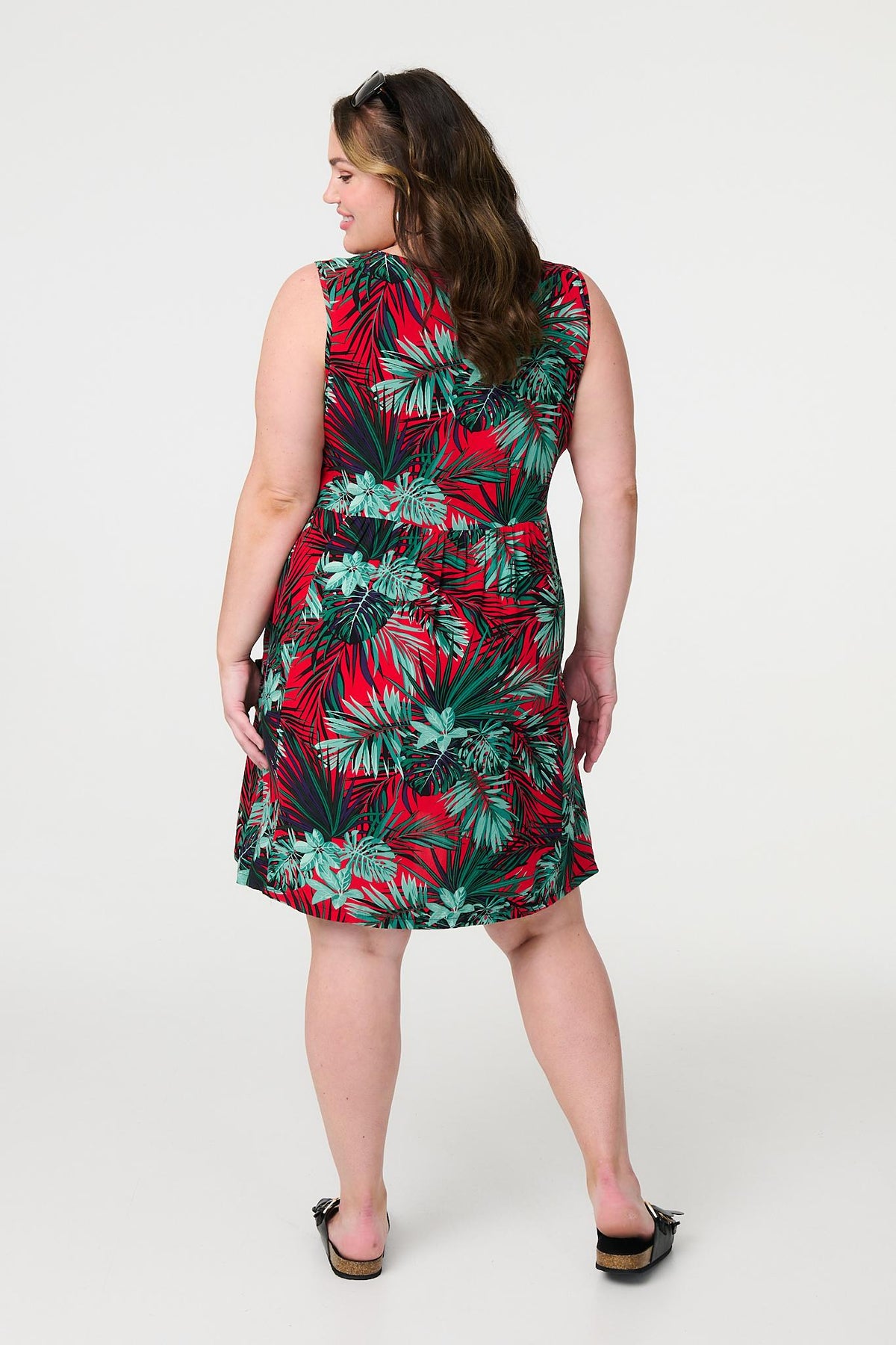 Leaf Print Sleeveless Tunic Dress Back View