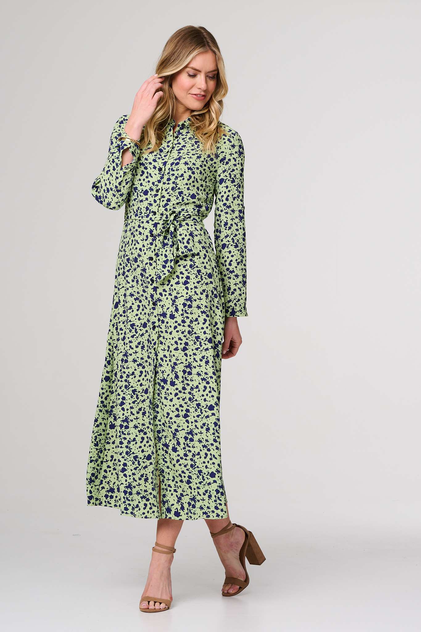 Printed Long Sleeve Midi Shirt Dress Back View 2