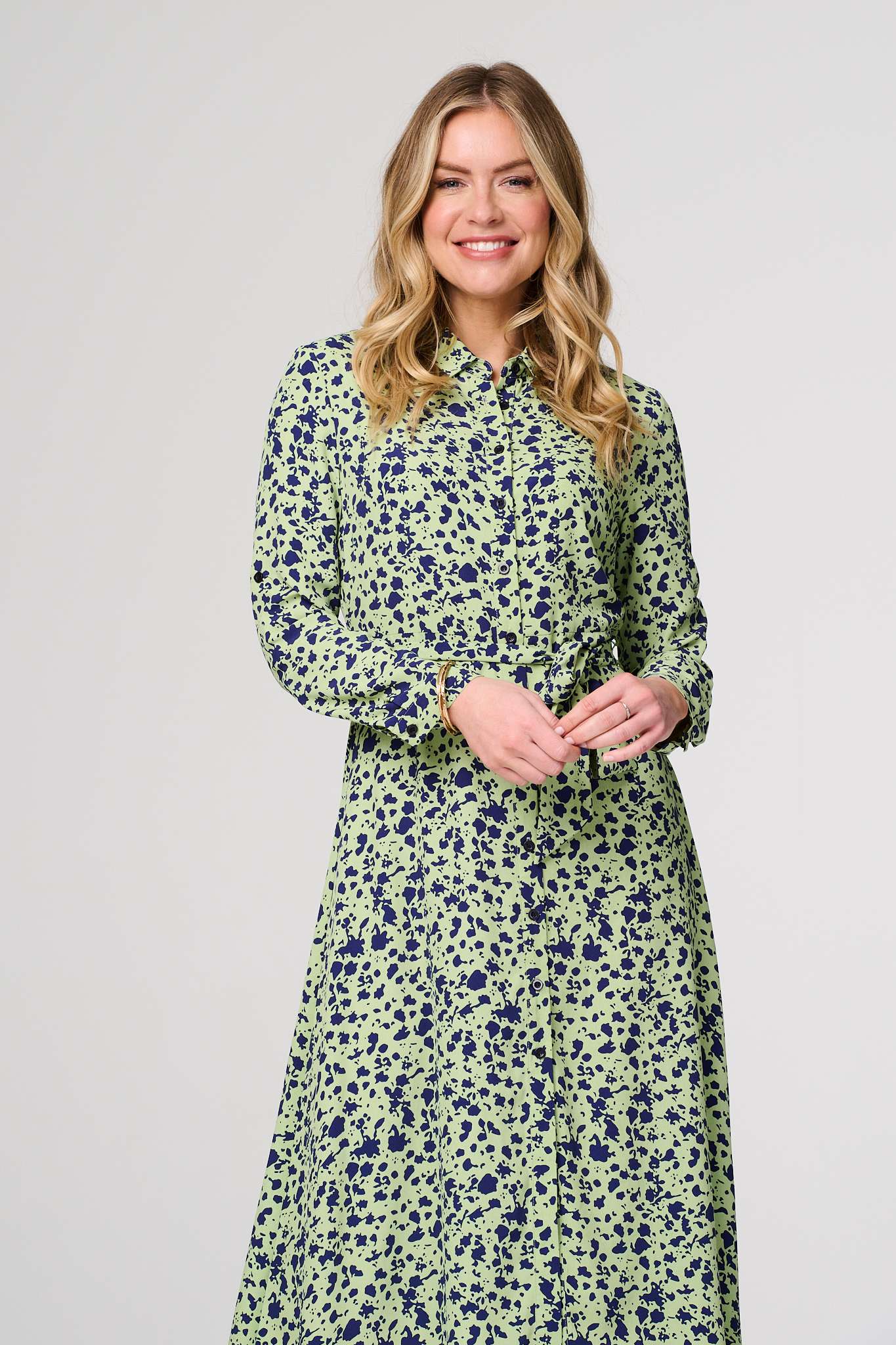 Printed Long Sleeve Midi Shirt Dress Back View