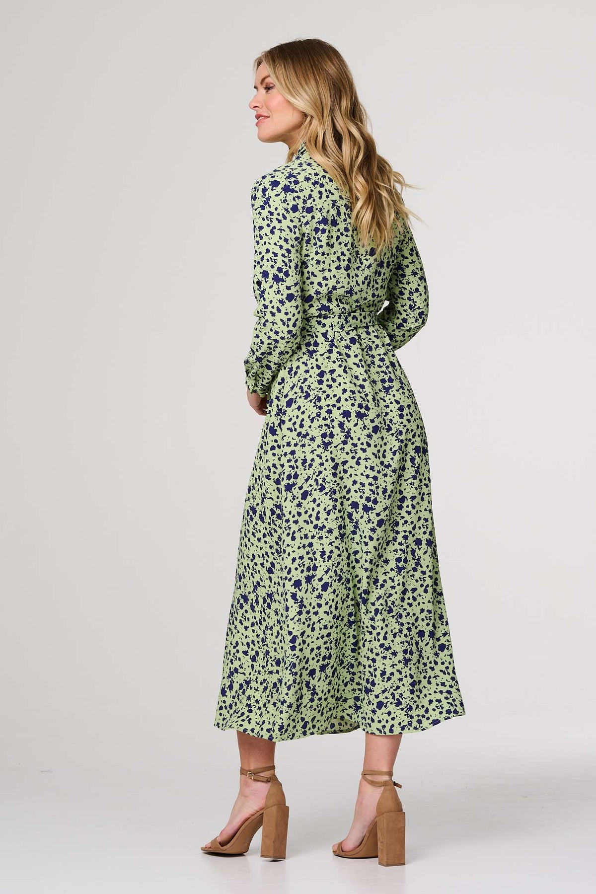 Printed Long Sleeve Midi Shirt Dress Side View