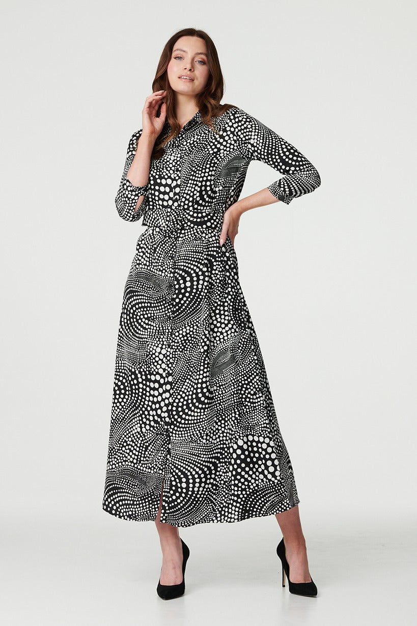 Dotty Print 3/4 Sleeve Shirt Dress Full Length View