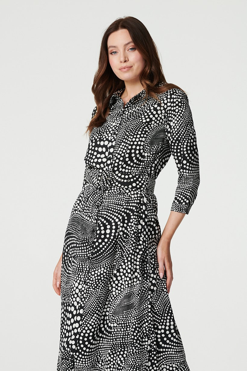 Dotty Print 3/4 Sleeve Shirt Dress Detail View