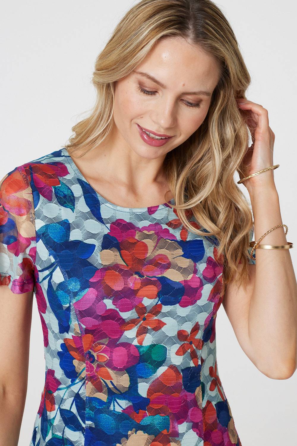 Floral Layered Angel Sleeve Short Dress Back View