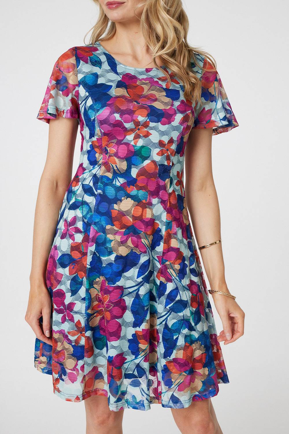 Floral Layered Angel Sleeve Short Dress Styled View