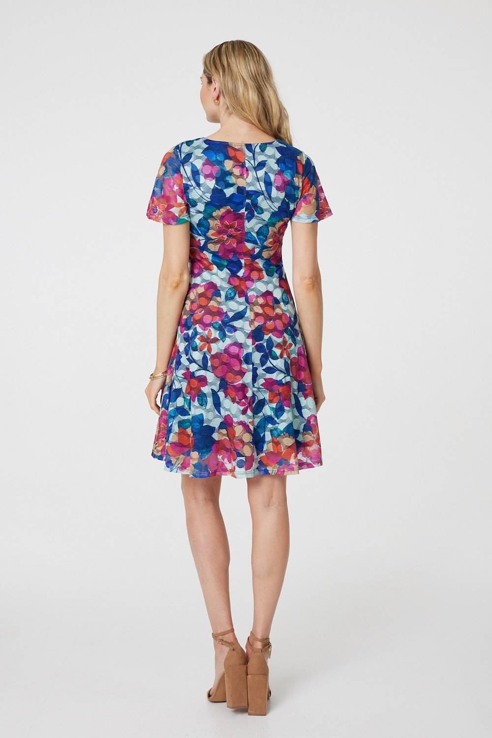 Floral Layered Angel Sleeve Short Dress Side View
