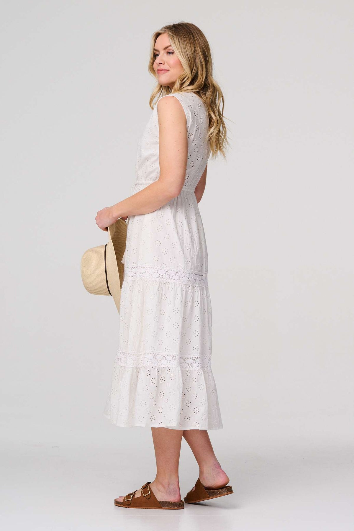 Broderie Anglaise Tiered Dress Side View