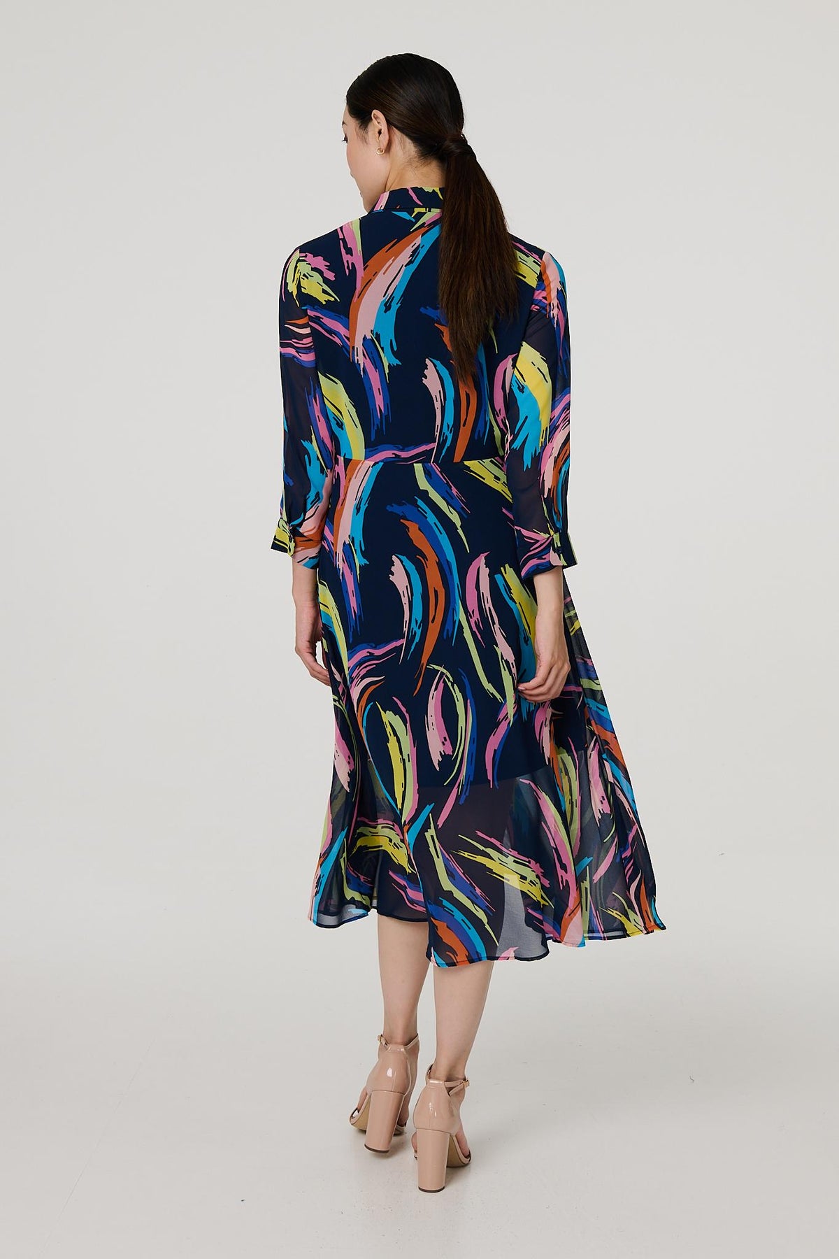 Abstract Tie Front Midi Shirt Dress Side View