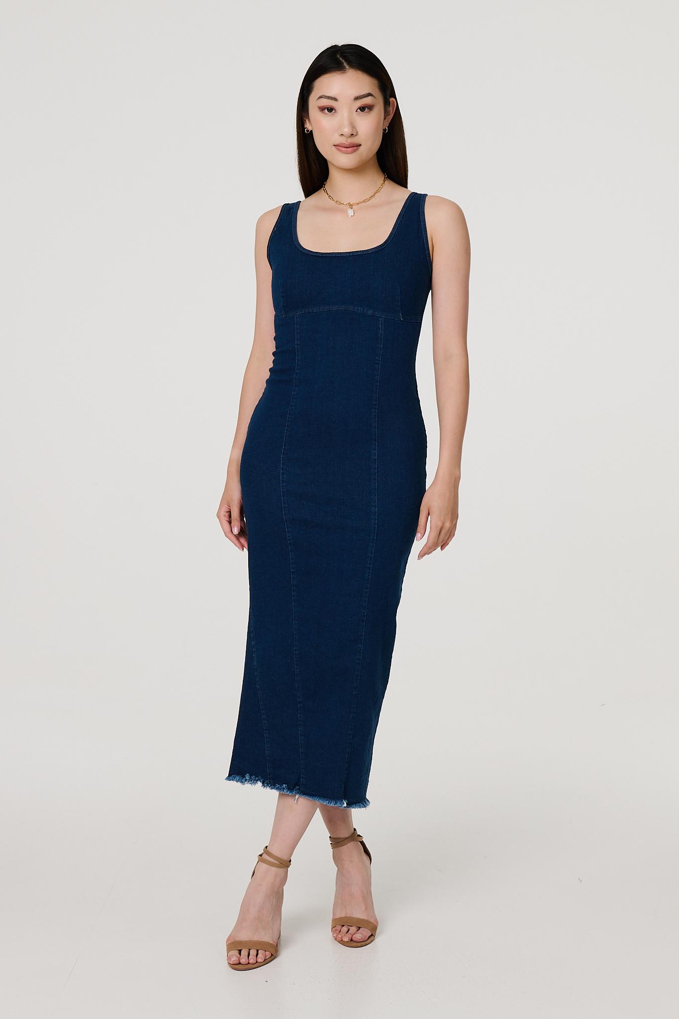 Denim Bodycon Midi Dress Back View