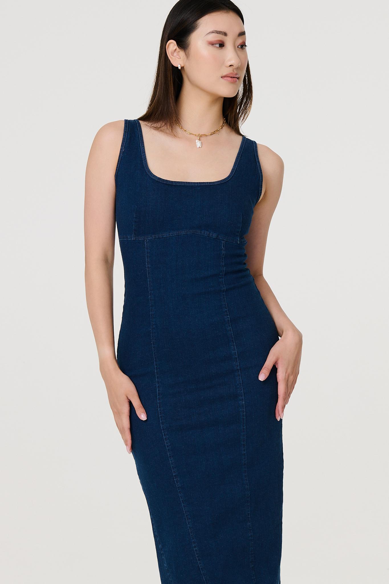 Denim Bodycon Midi Dress Side View