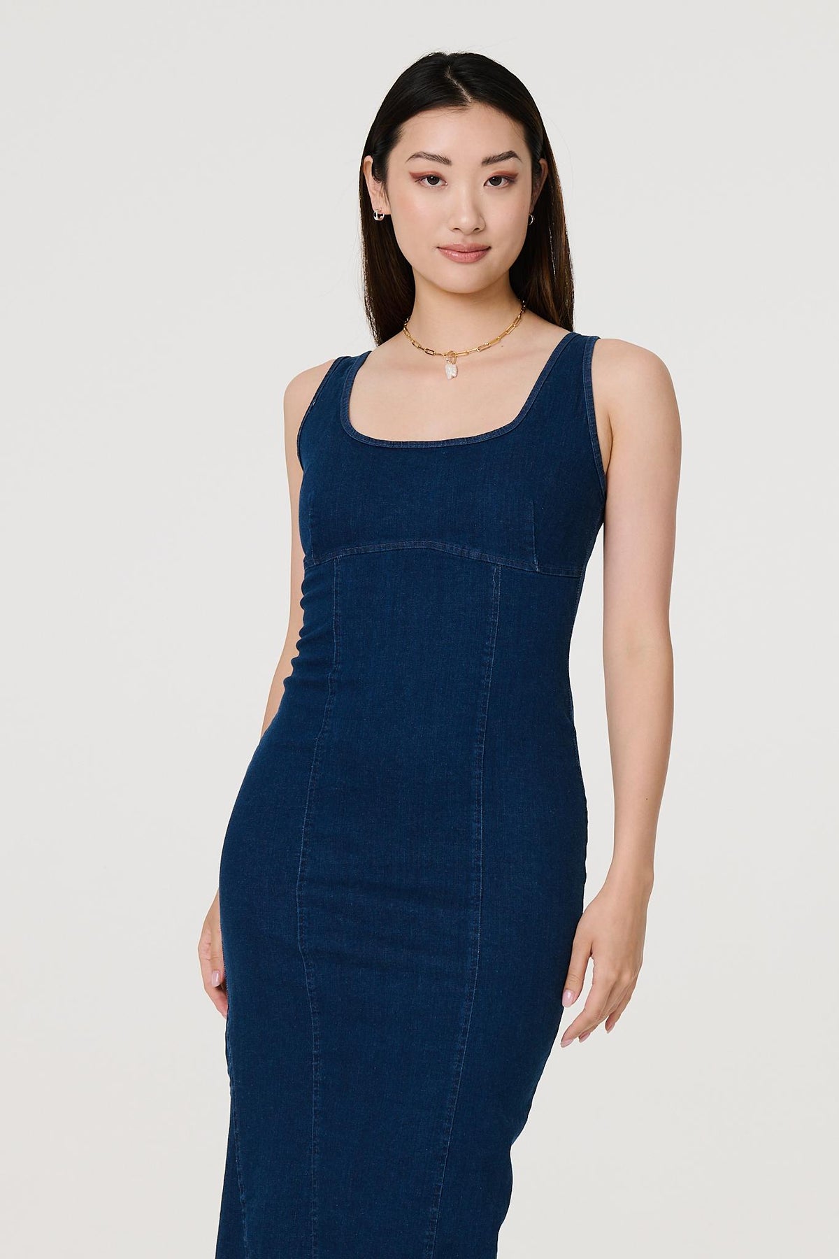Denim Bodycon Midi Dress Back View 2