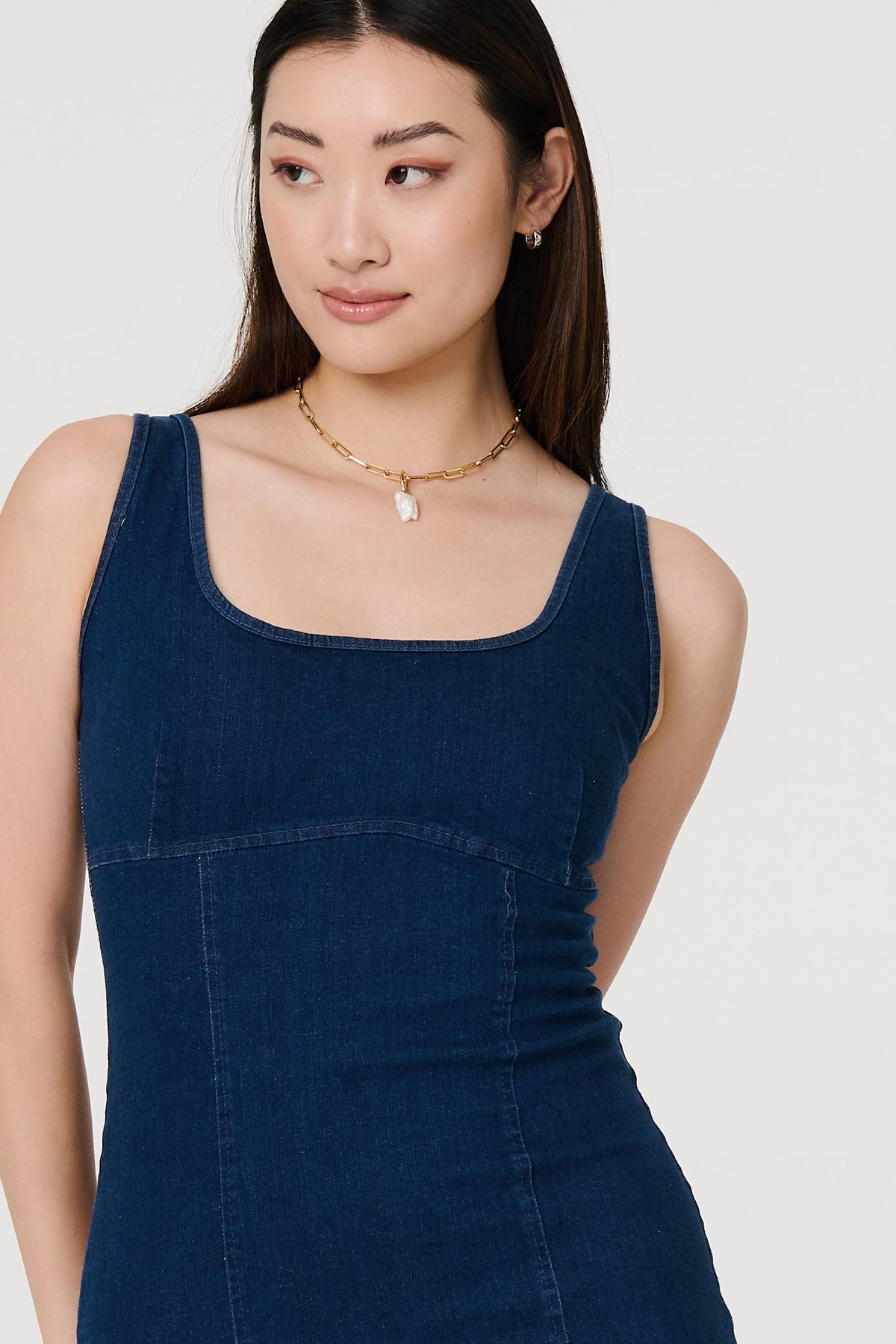 Denim Bodycon Midi Dress Full Length View