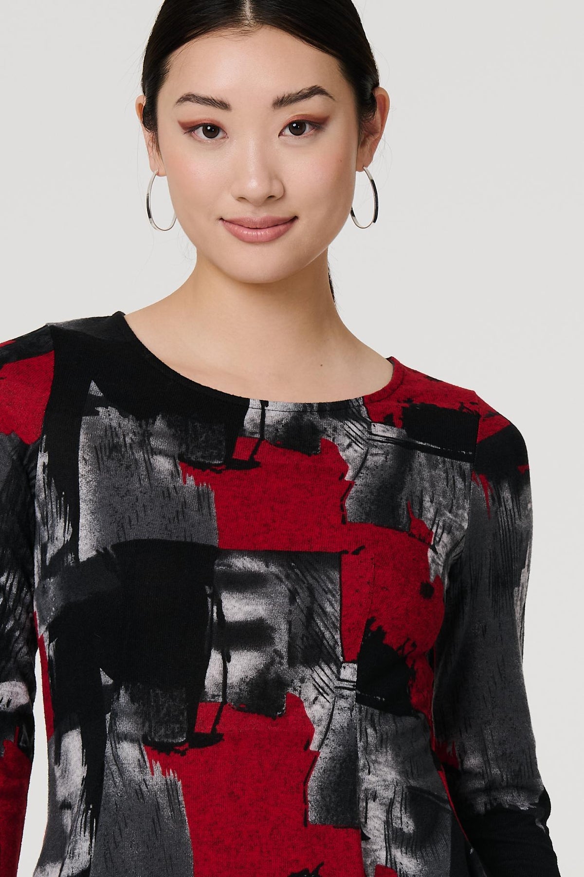 Abstract 3/4 Sleeve Hanky Hem Dress Styled View 2