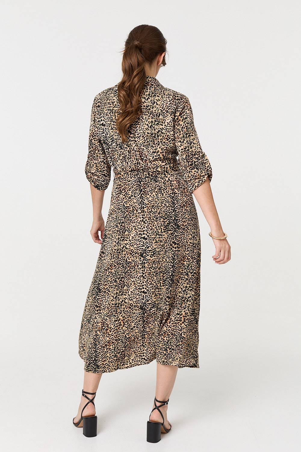 Animal Print Tie Waist Midi Shirt Dress Detail View