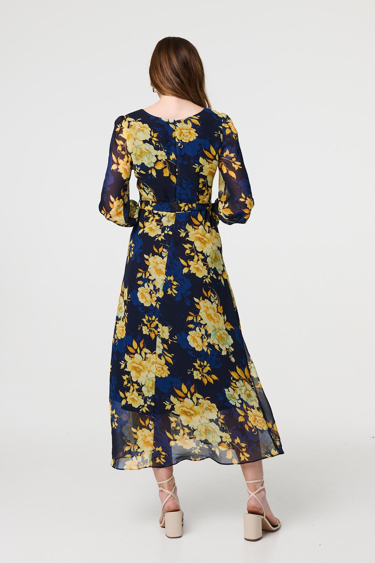 Floral Long Sleeve Chiffon Midi Dress Side View