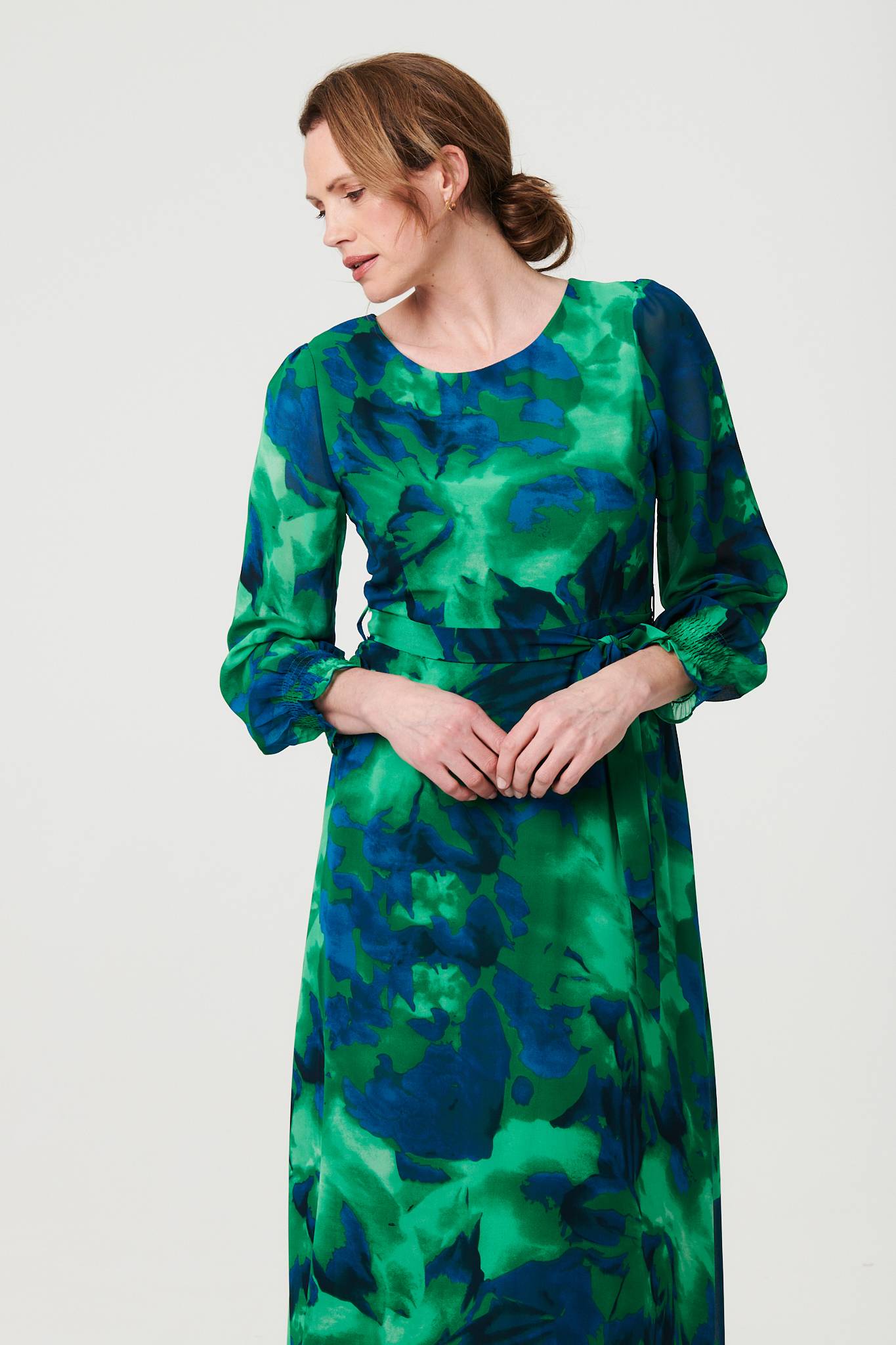 Printed Long Sleeve Chiffon Midi Dress Side View