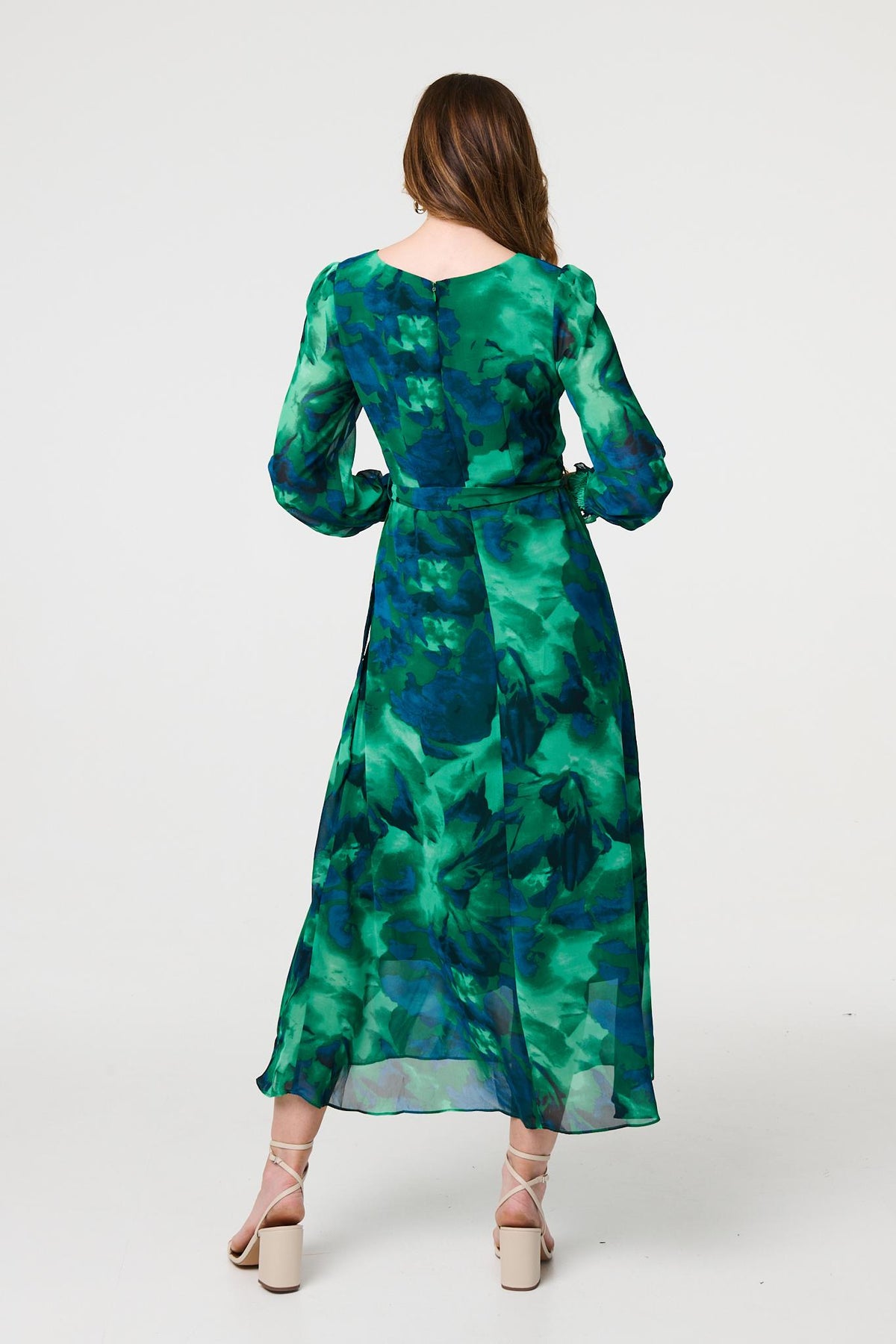 Printed Long Sleeve Chiffon Midi Dress Styled View