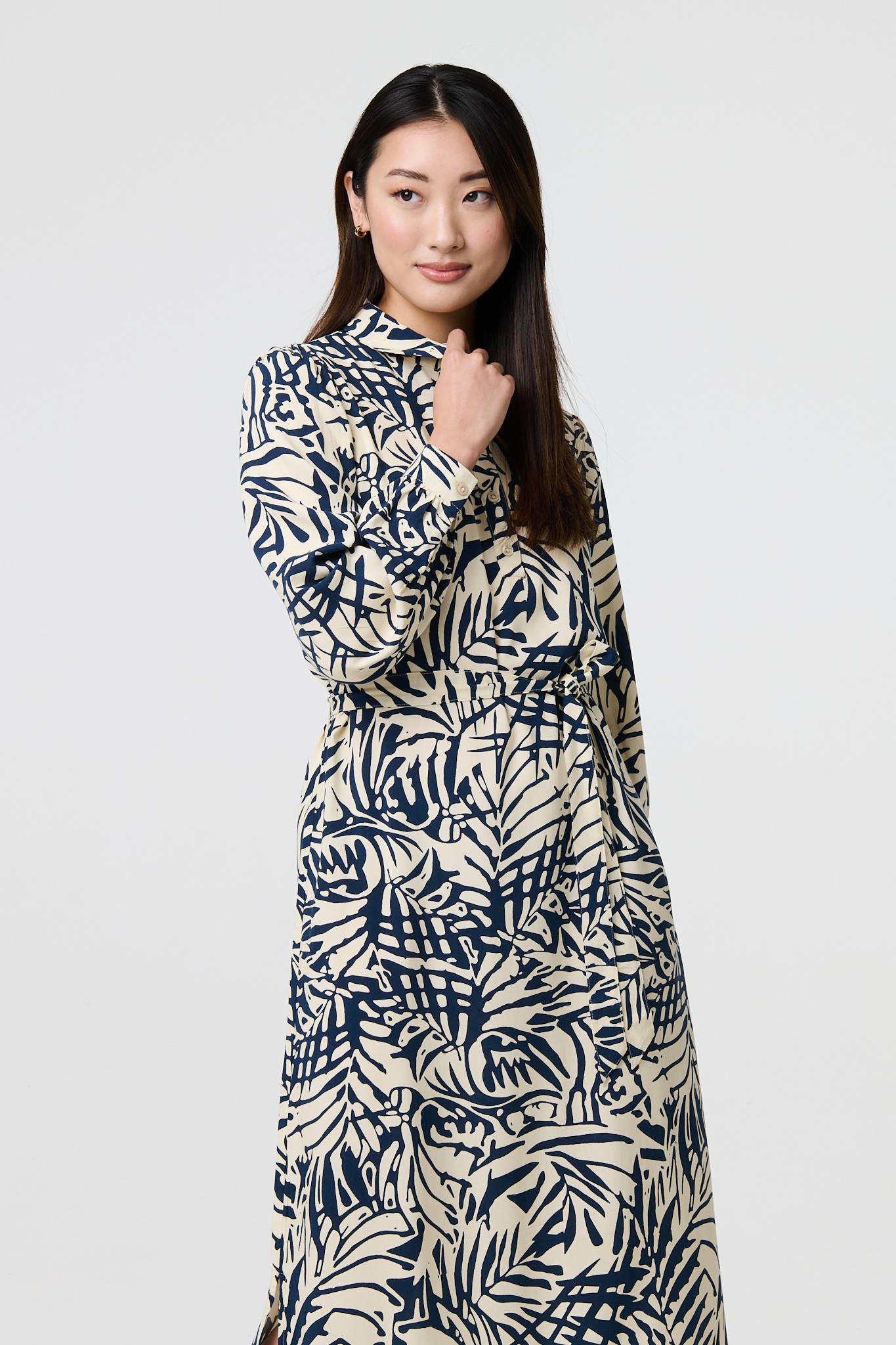 Printed Tie Waist Midi Shirt Dress Back View