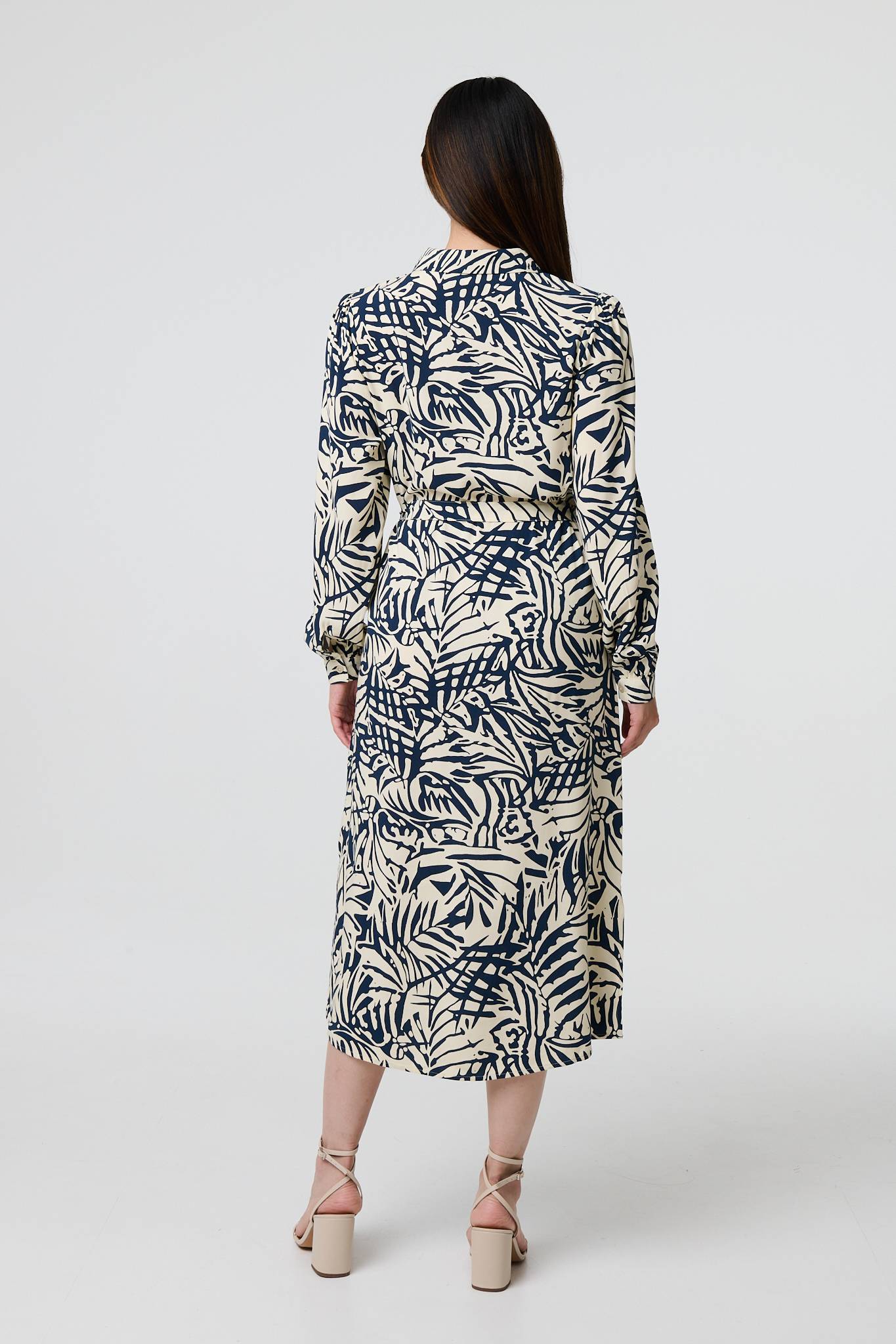 Printed Tie Waist Midi Shirt Dress Side View