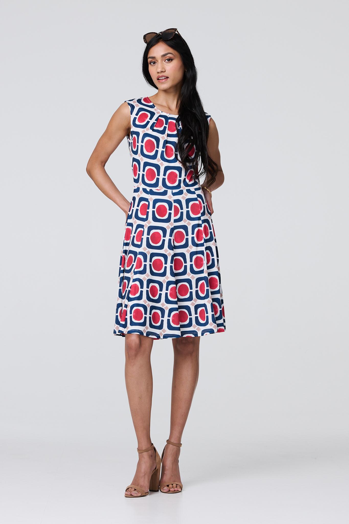 Abstract Print Sleeveless Knee Length Dress Back View 2