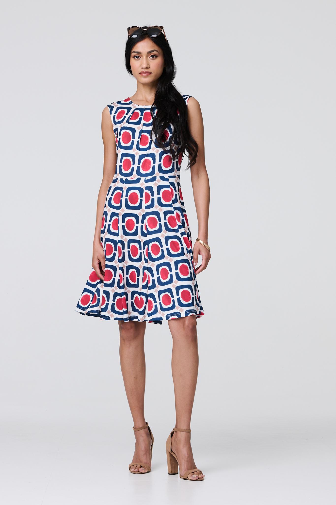 Abstract Print Sleeveless Knee Length Dress Side View