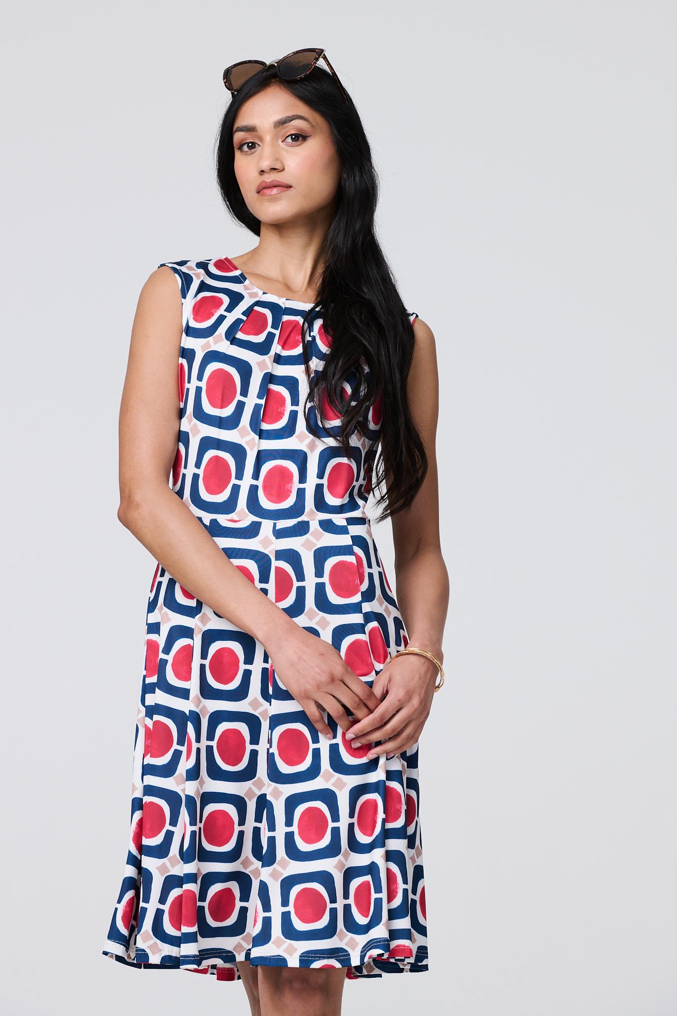 Abstract Print Sleeveless Knee Length Dress Back View