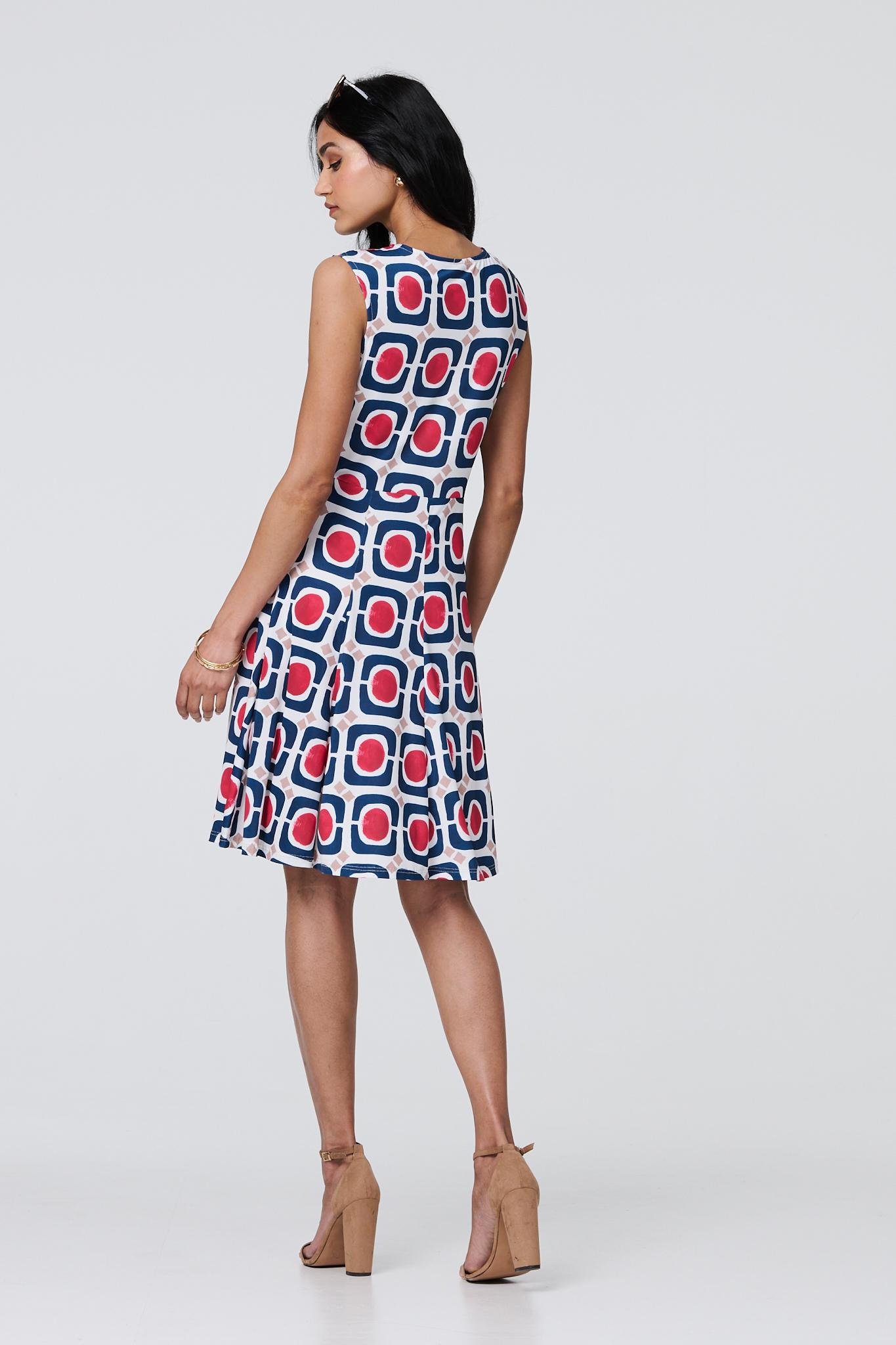 Abstract Print Sleeveless Knee Length Dress Styled View