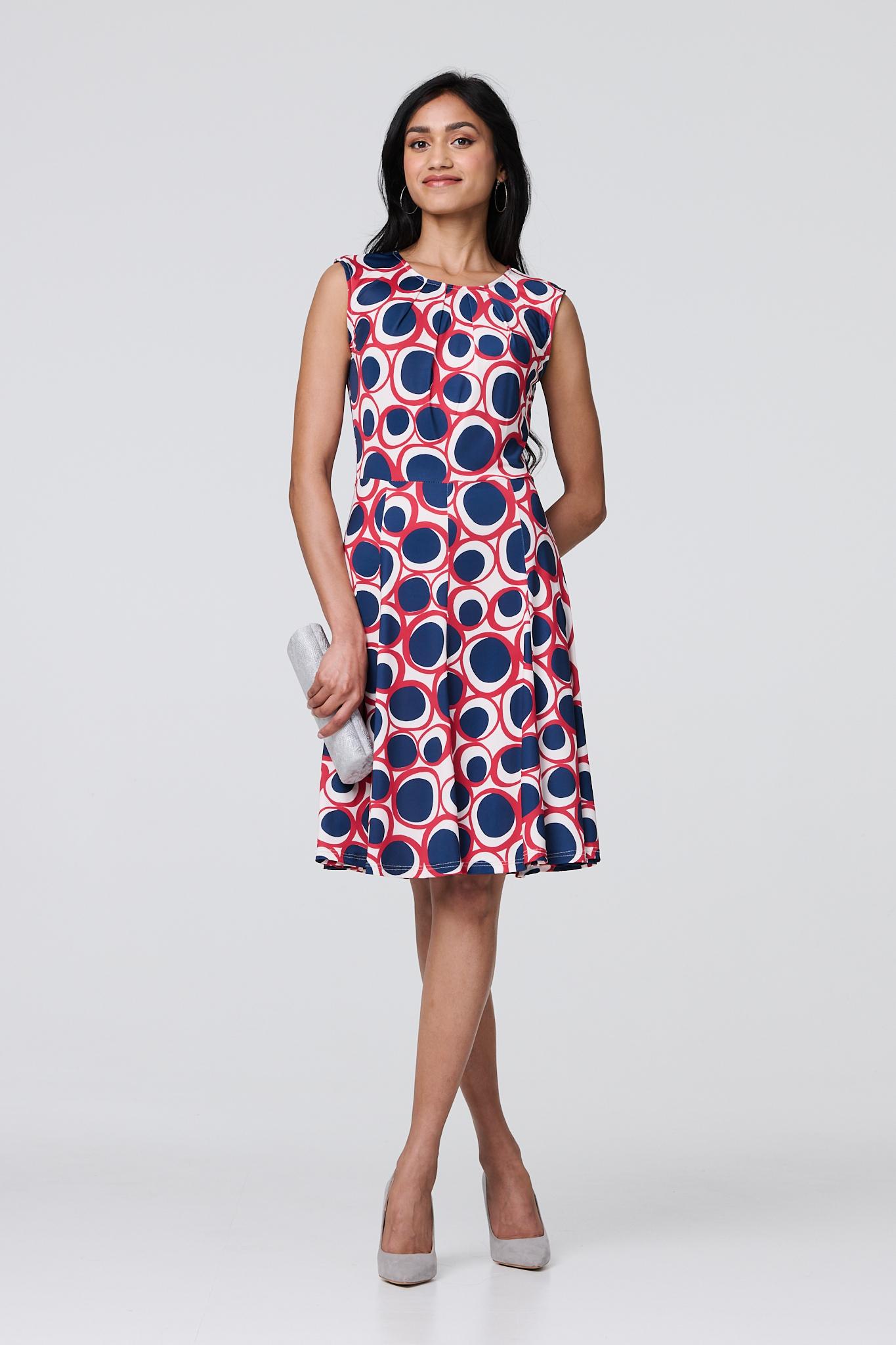 Abstract Sleeveless Knee Length Dress Back View