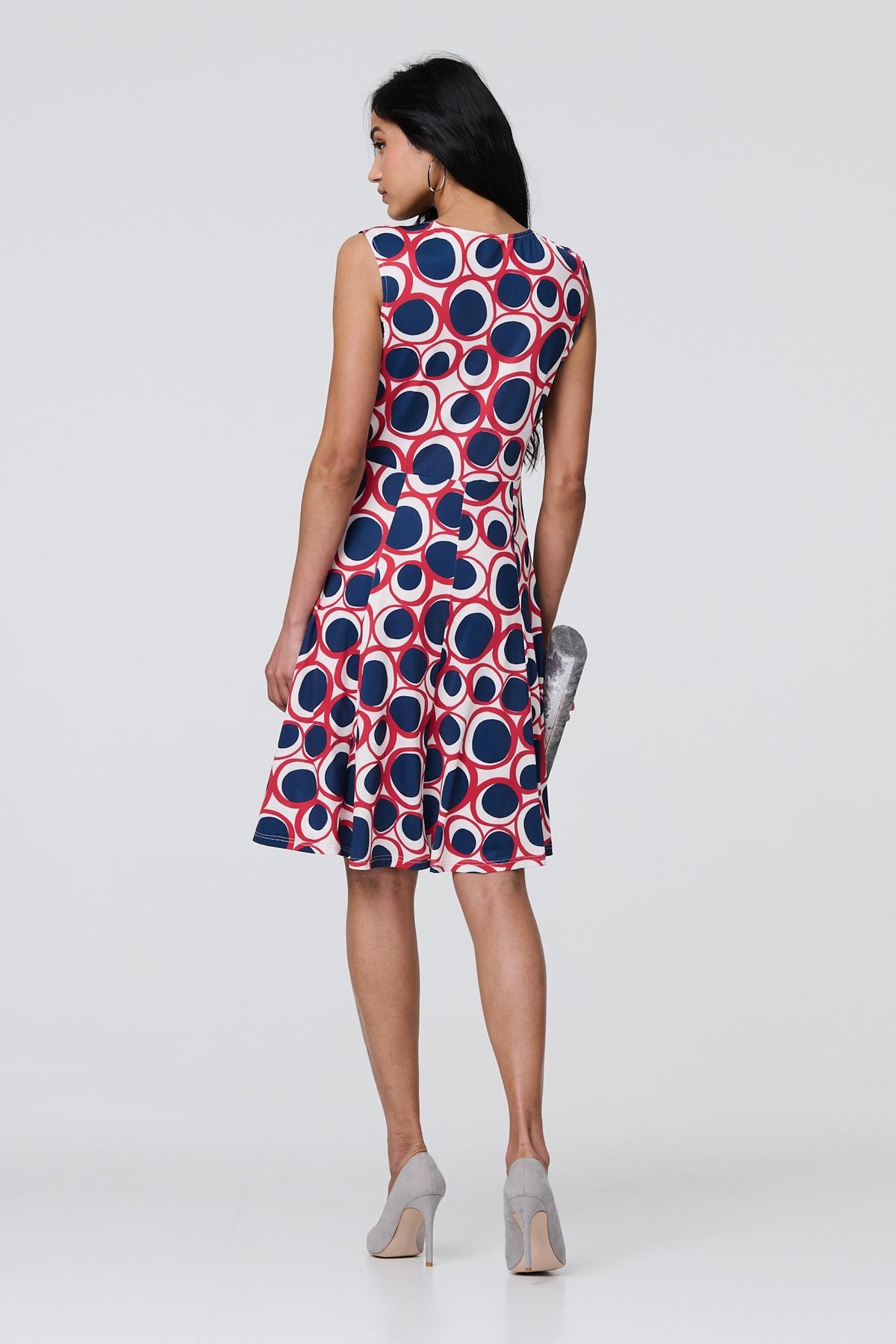 Abstract Sleeveless Knee Length Dress Styled View