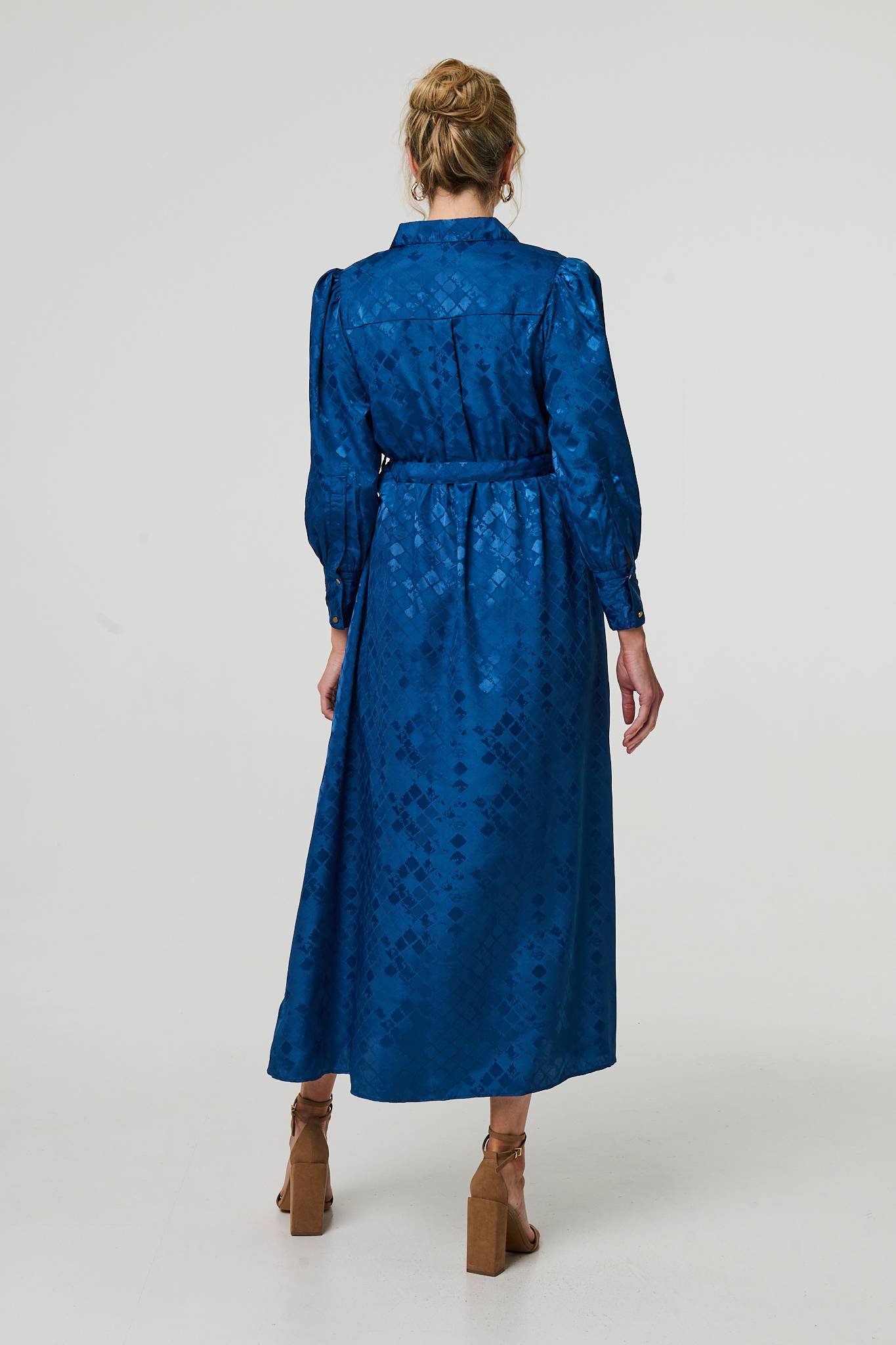 Metallic Puff Sleeve Maxi Shirt Dress Side View