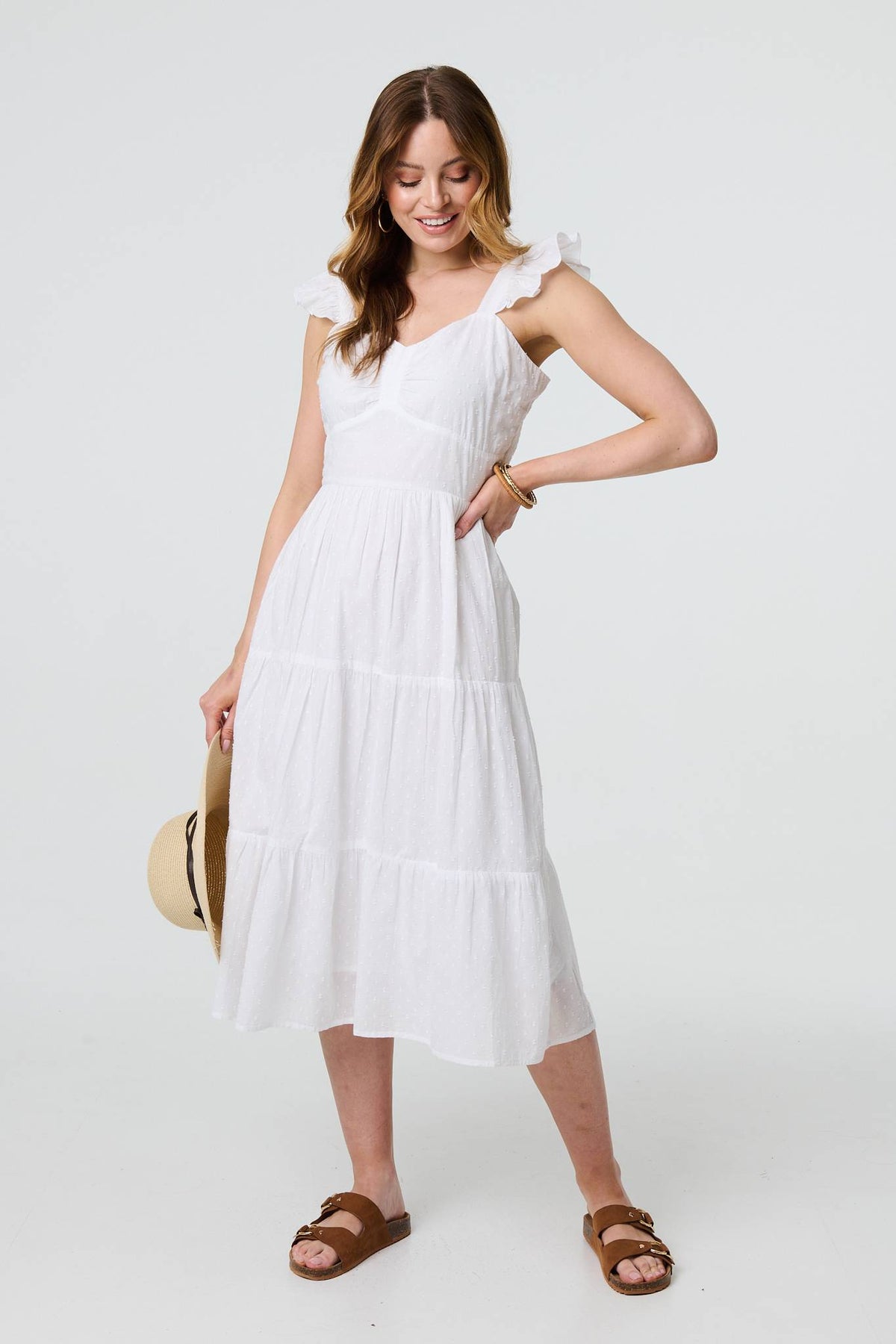 Broderie Anglaise Frill Strap Maxi Dress Back View