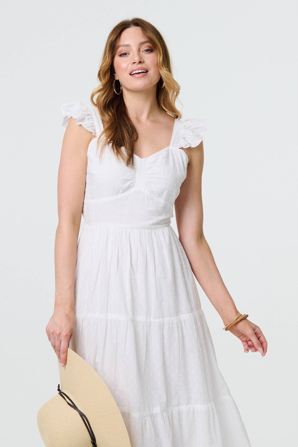 Broderie Anglaise Frill Strap Maxi Dress Side View