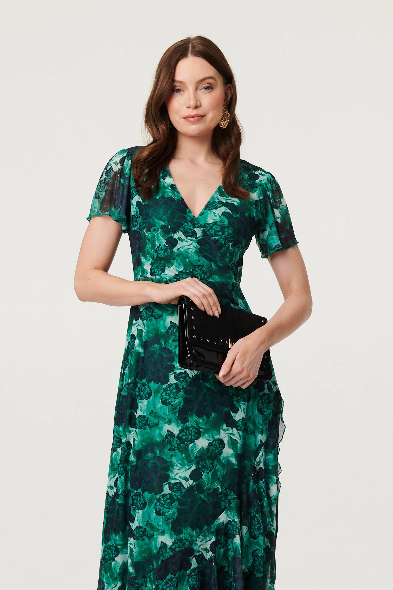 Floral Semi Sheer Frilled Hem Maxi Dress Styled View