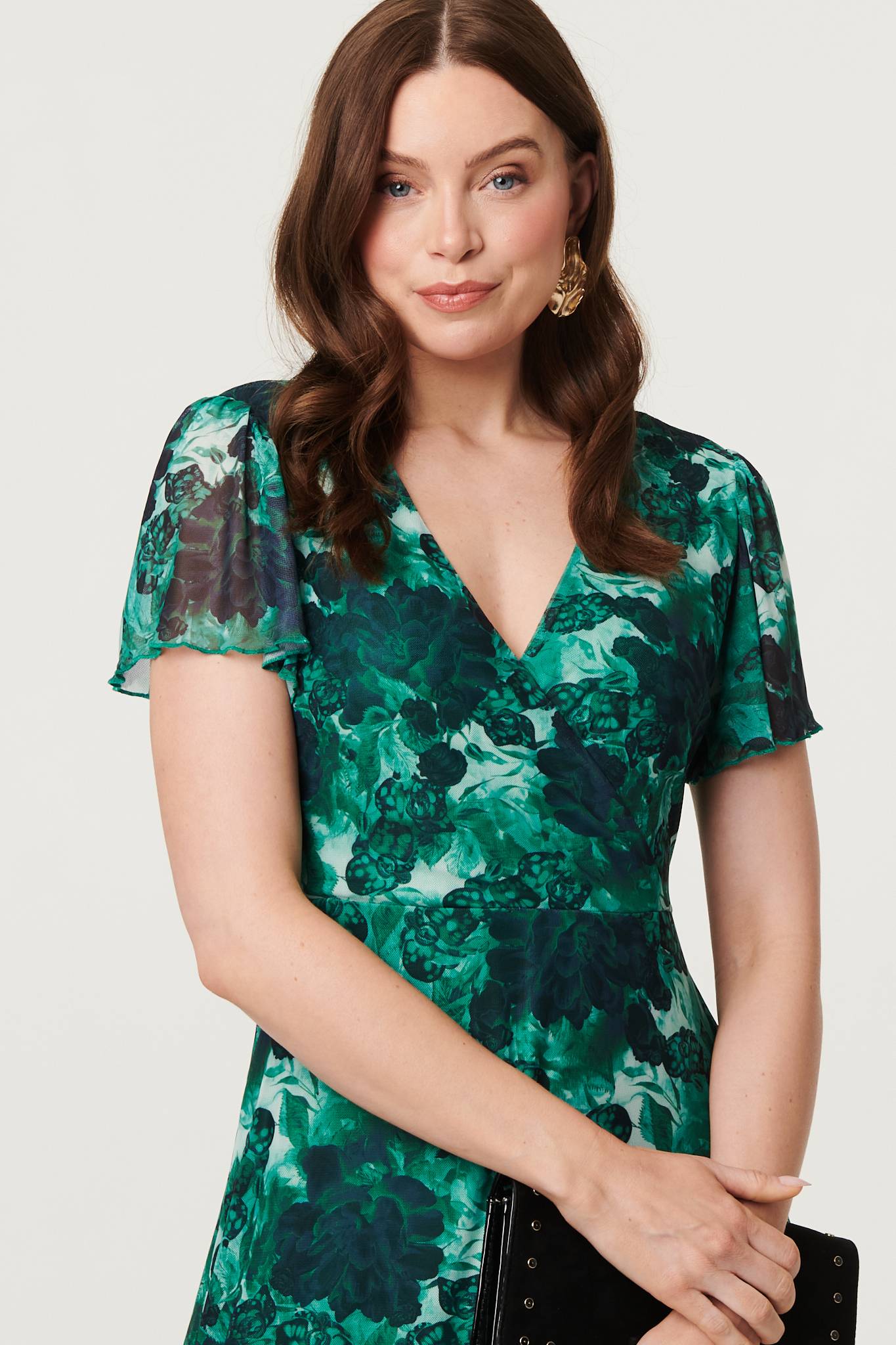 Floral Semi Sheer Frilled Hem Maxi Dress Detail View