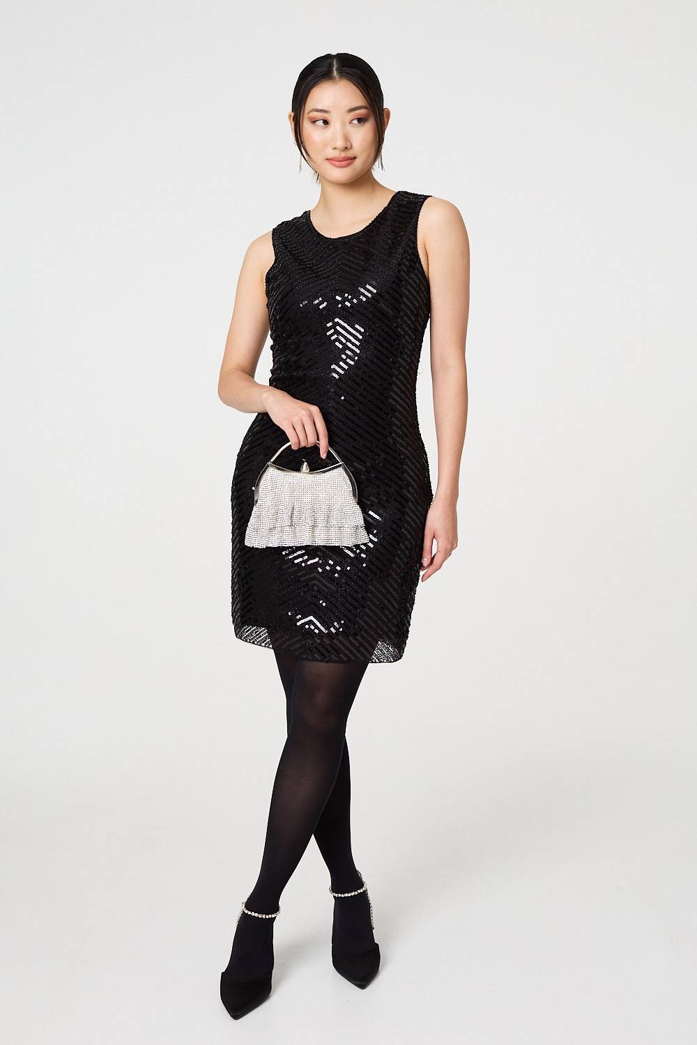 Sequin Detail Sleeveless Mini Shift Dress Detail View 2