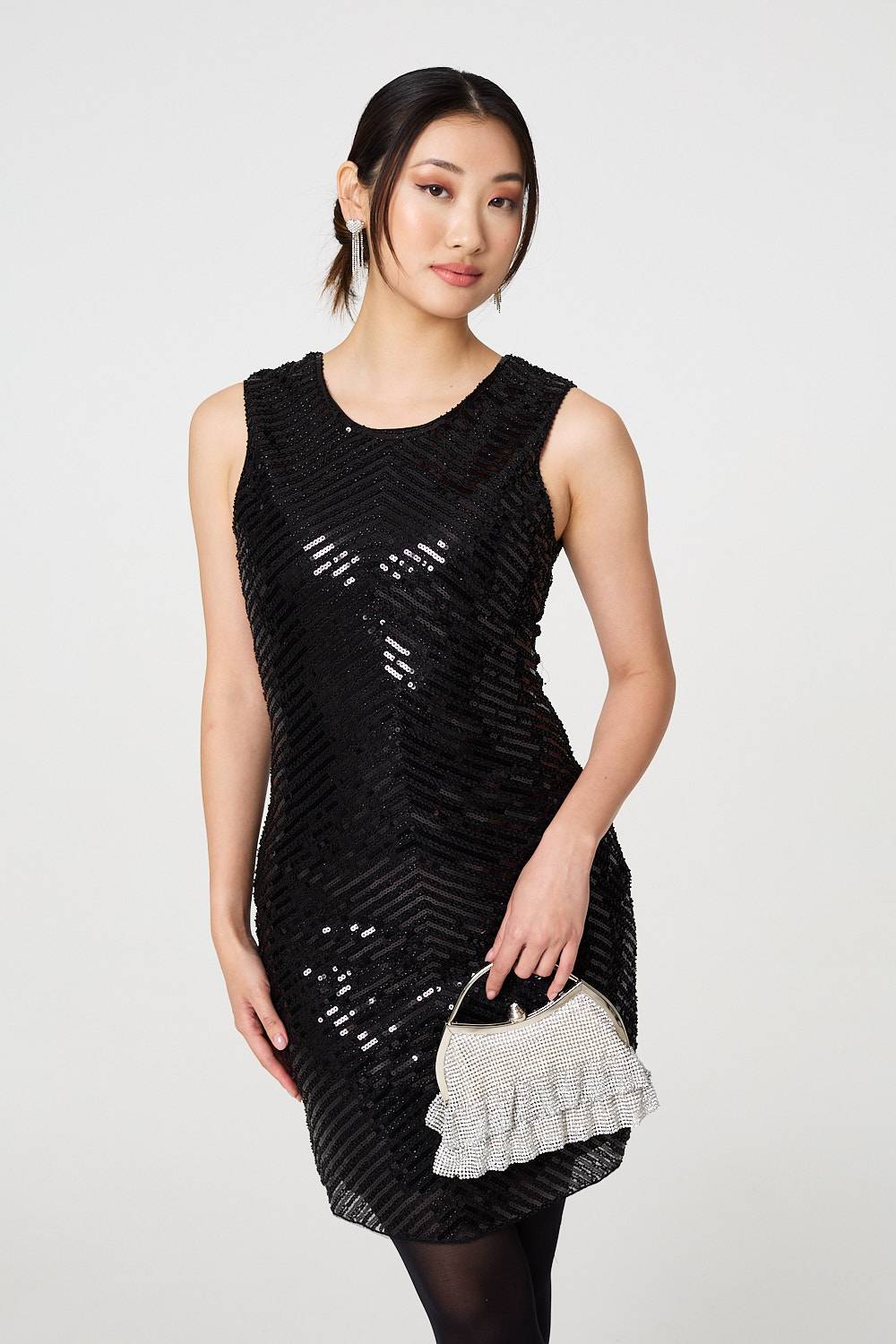 Sequin Detail Sleeveless Mini Shift Dress Styled View