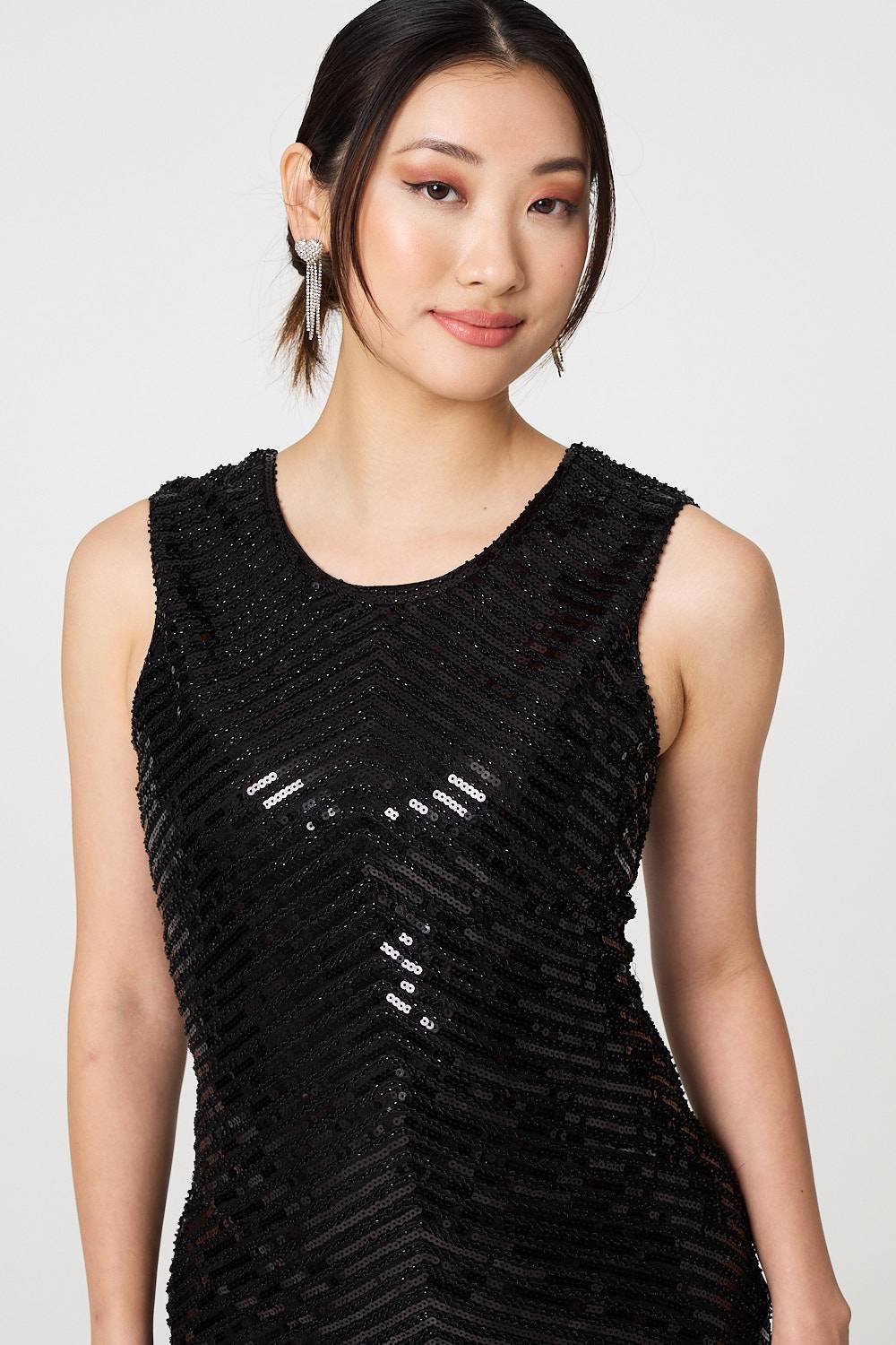Sequin Detail Sleeveless Mini Shift Dress Side View 2