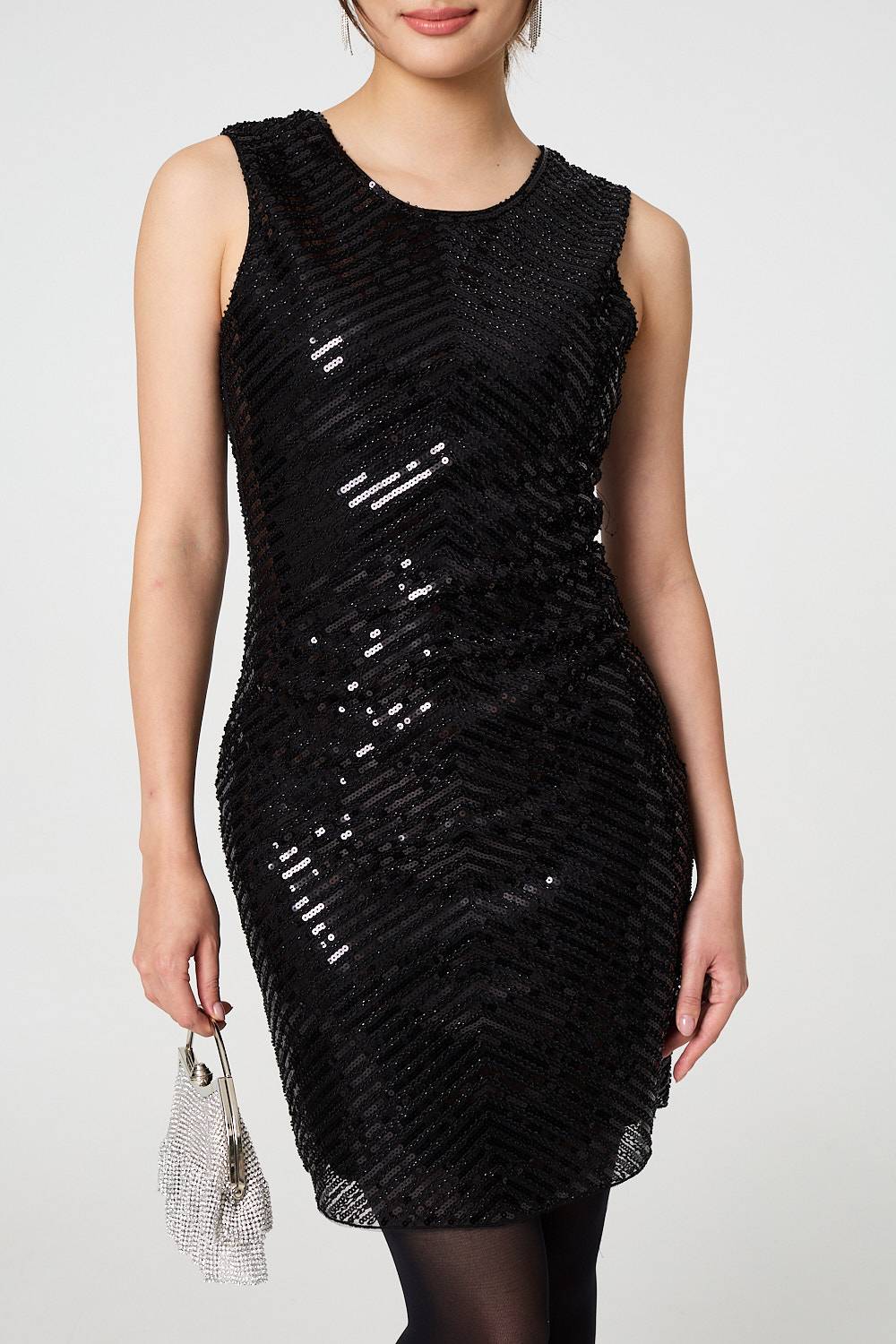 Sequin Detail Sleeveless Mini Shift Dress Back View 2