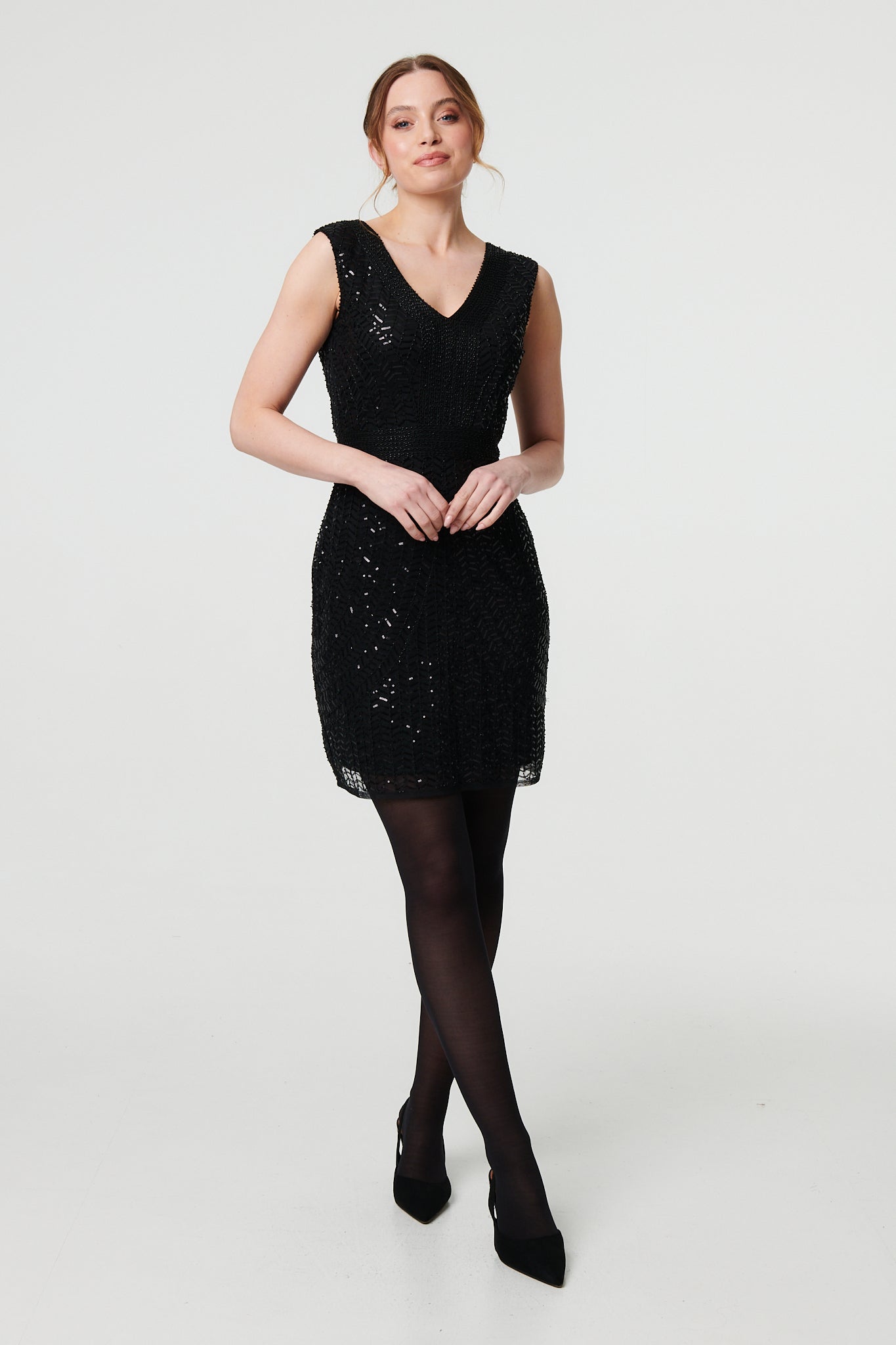 Sequin Embellished Sleeveless Mini Dress Side View