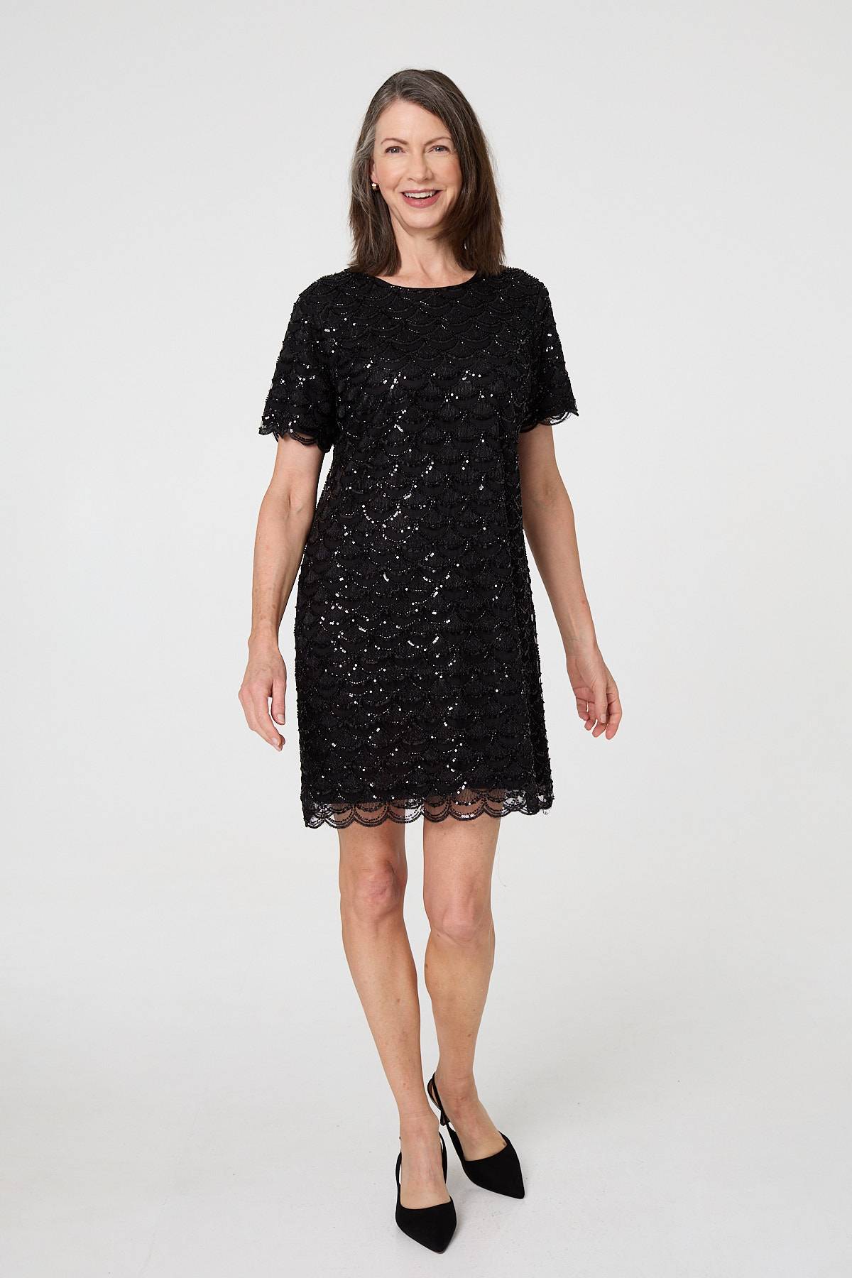 Sparkly Embellished Short Shift Dress Styled View