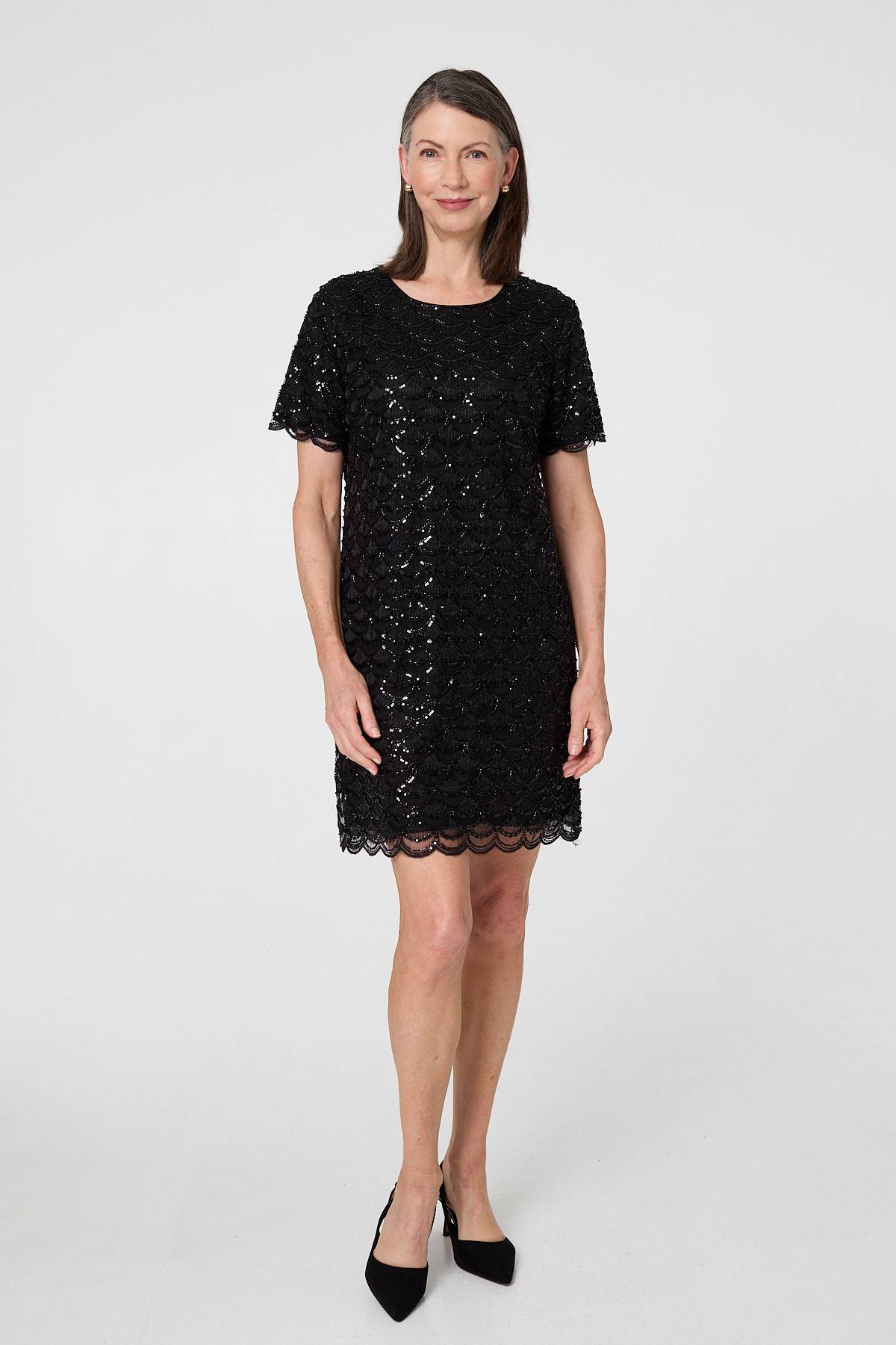 Sparkly Embellished Short Shift Dress Side View 2